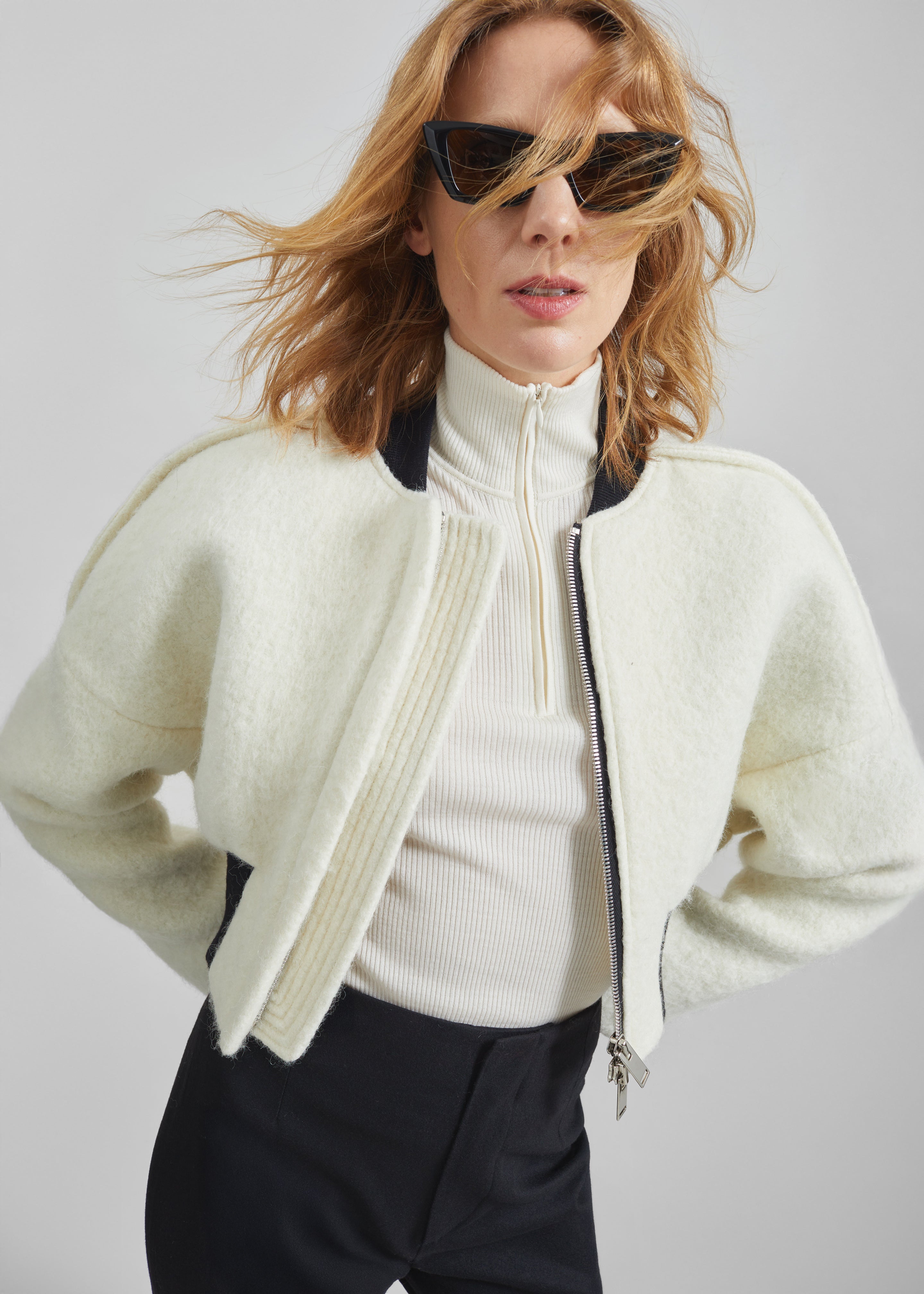 Dimaro Wool Cropped Bomber Jacket - Ivory - 3