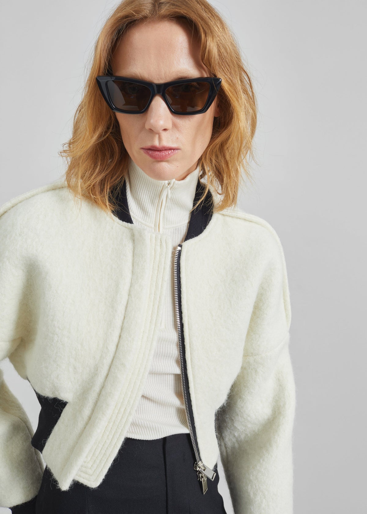 Dimaro Wool Cropped Bomber Jacket - Ivory - 11