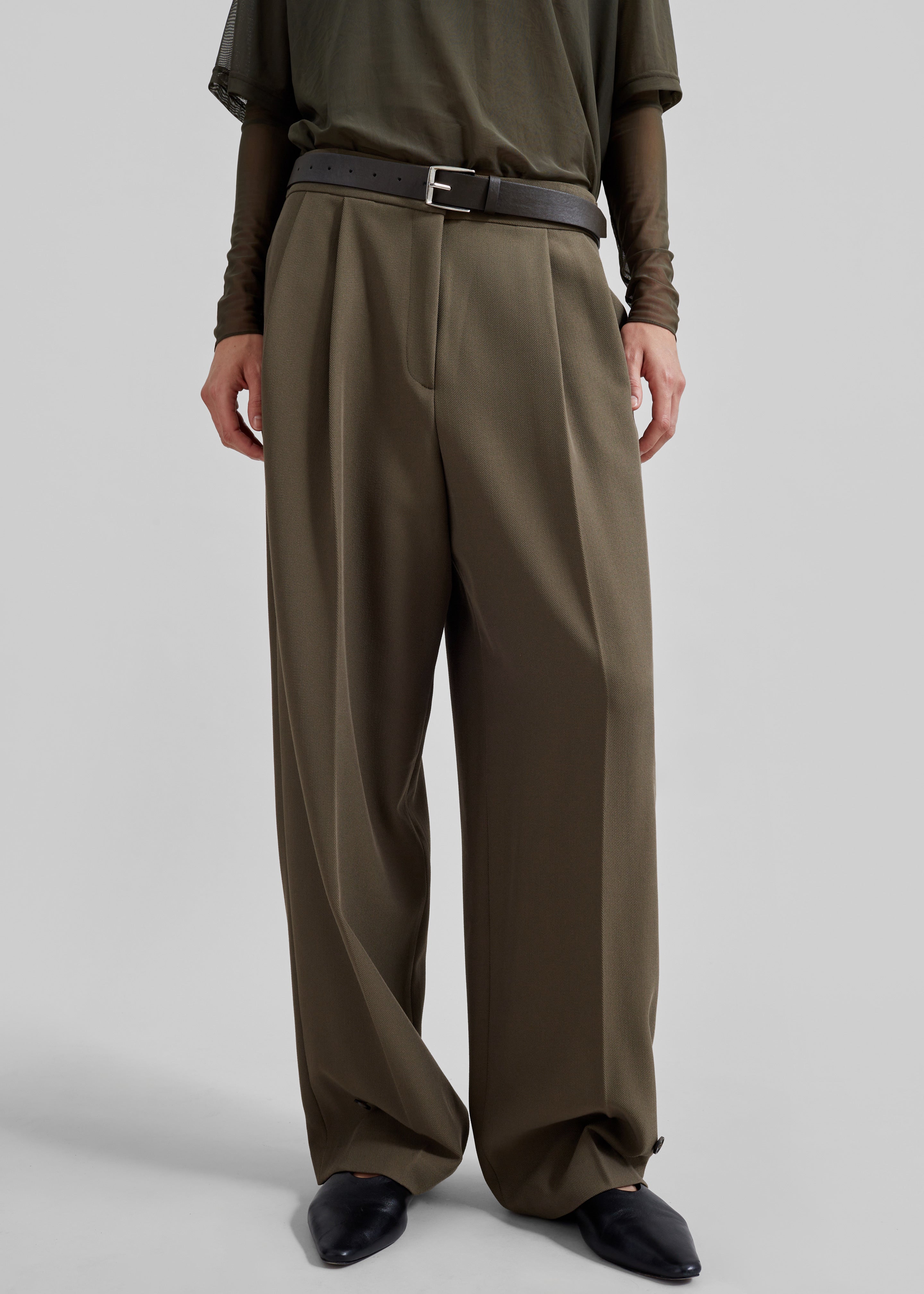 Dina Pleated Trousers - Khaki - 5