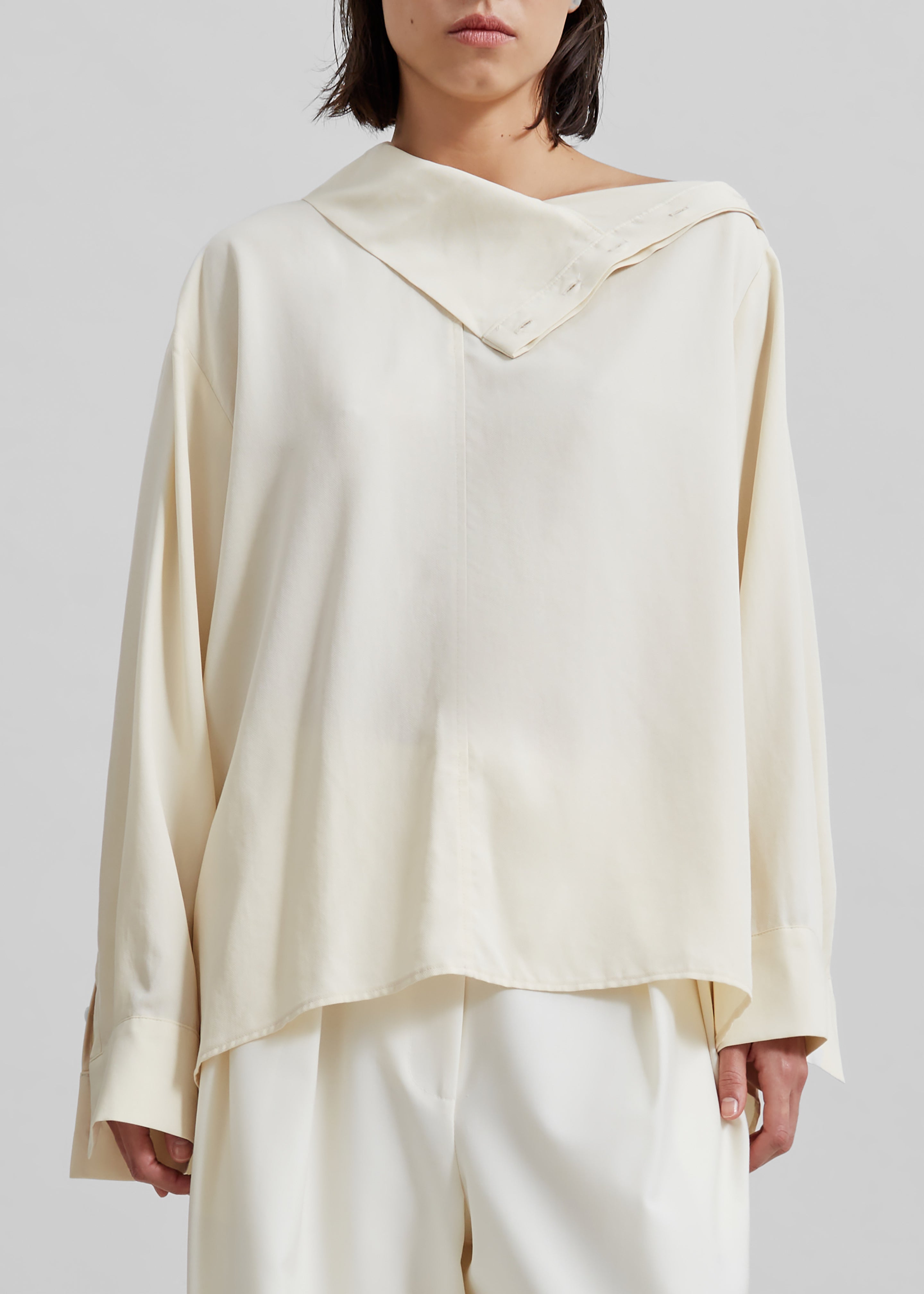 Dion Asymmetric Blouse - Beige - 3