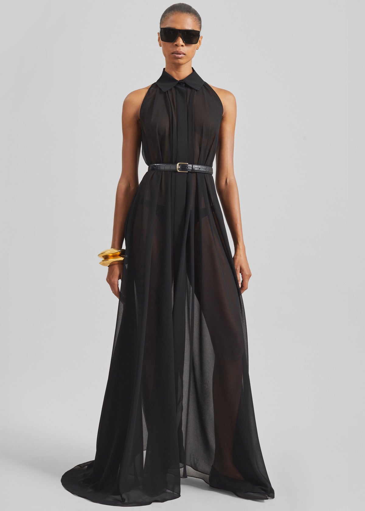 Dione Croc Leather Belt - Black - 3