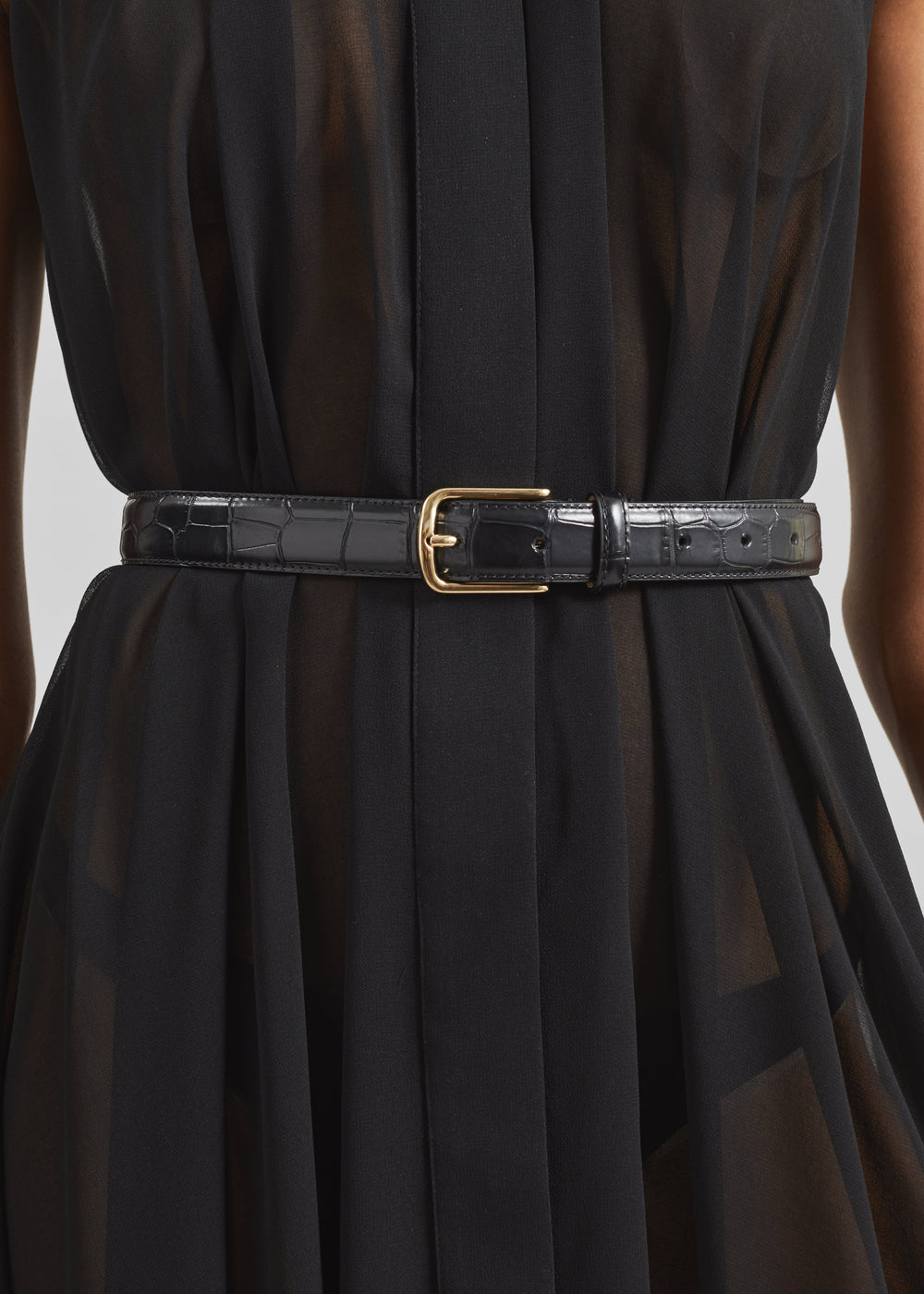 Dione Croc Leather Belt - Black - 1
