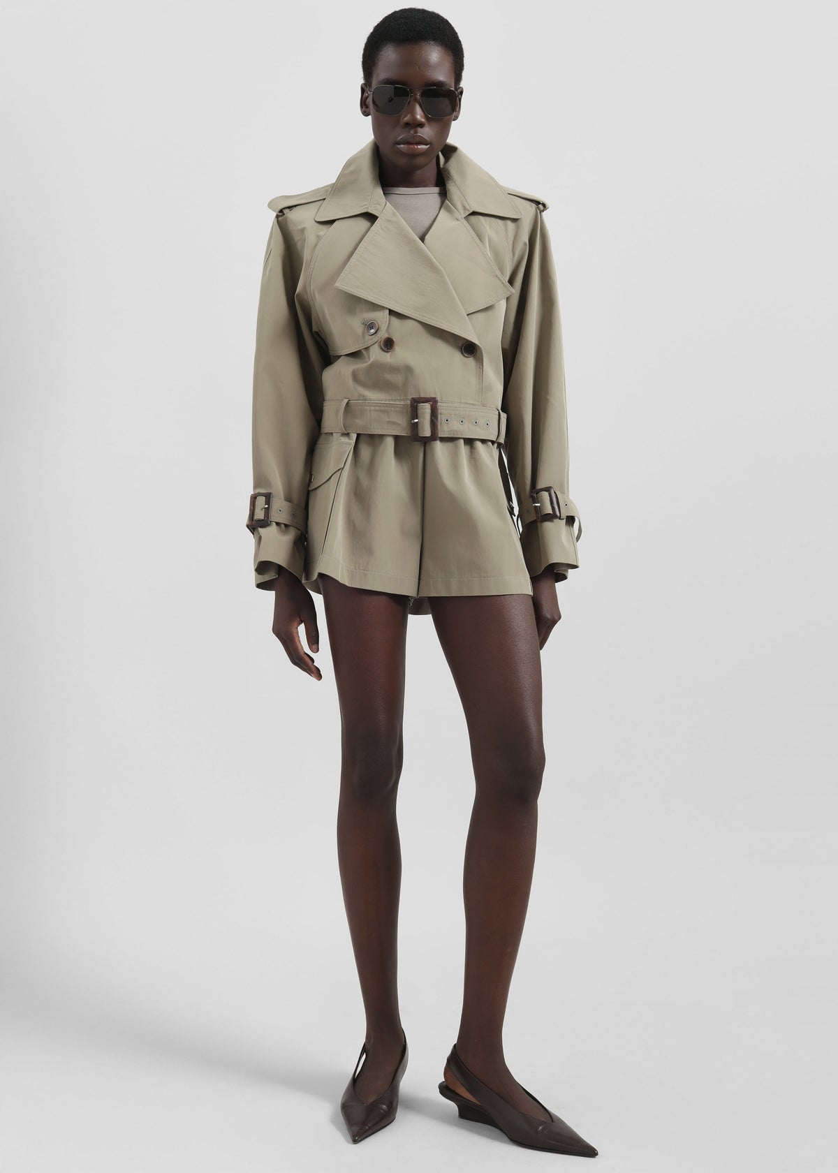 Disley Cropped Trench - Pale Olive - 4