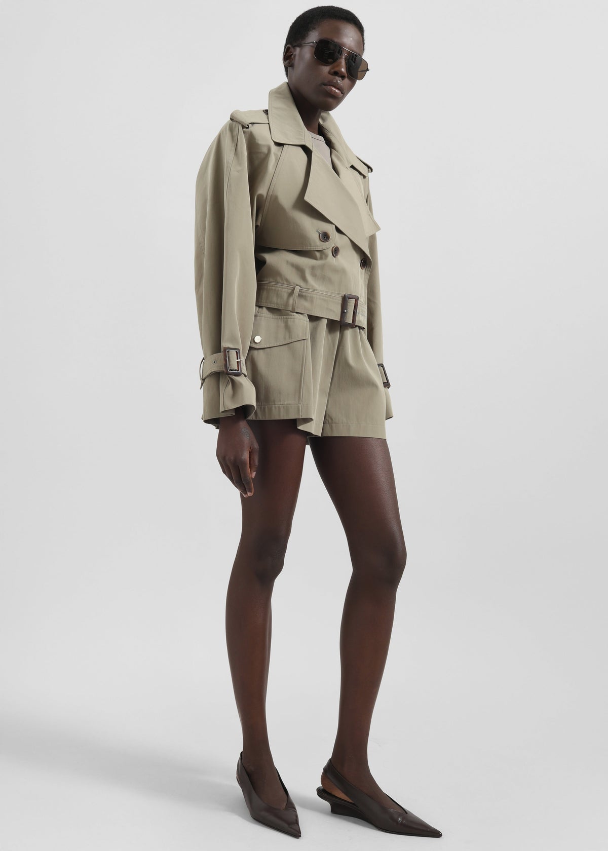 Disley Cropped Trench - Pale Olive - 5