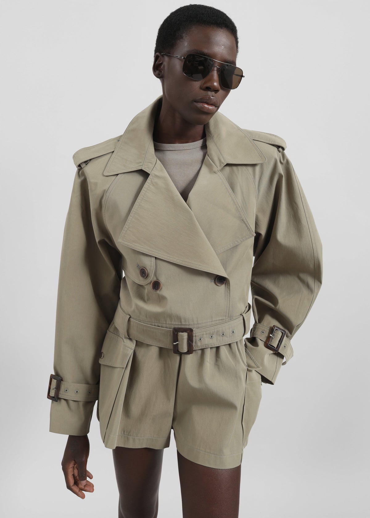 Disley Cropped Trench - Pale Olive - 3