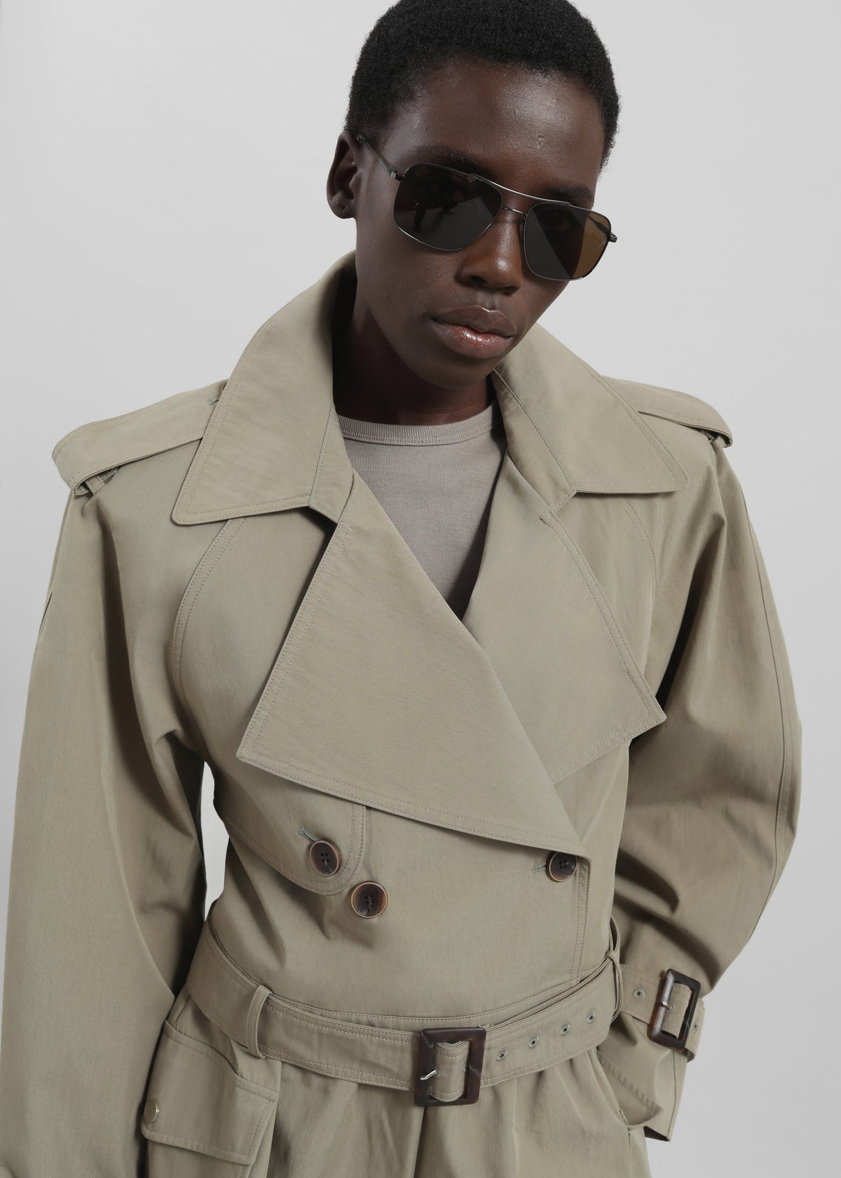 Disley Cropped Trench - Pale Olive - 7
