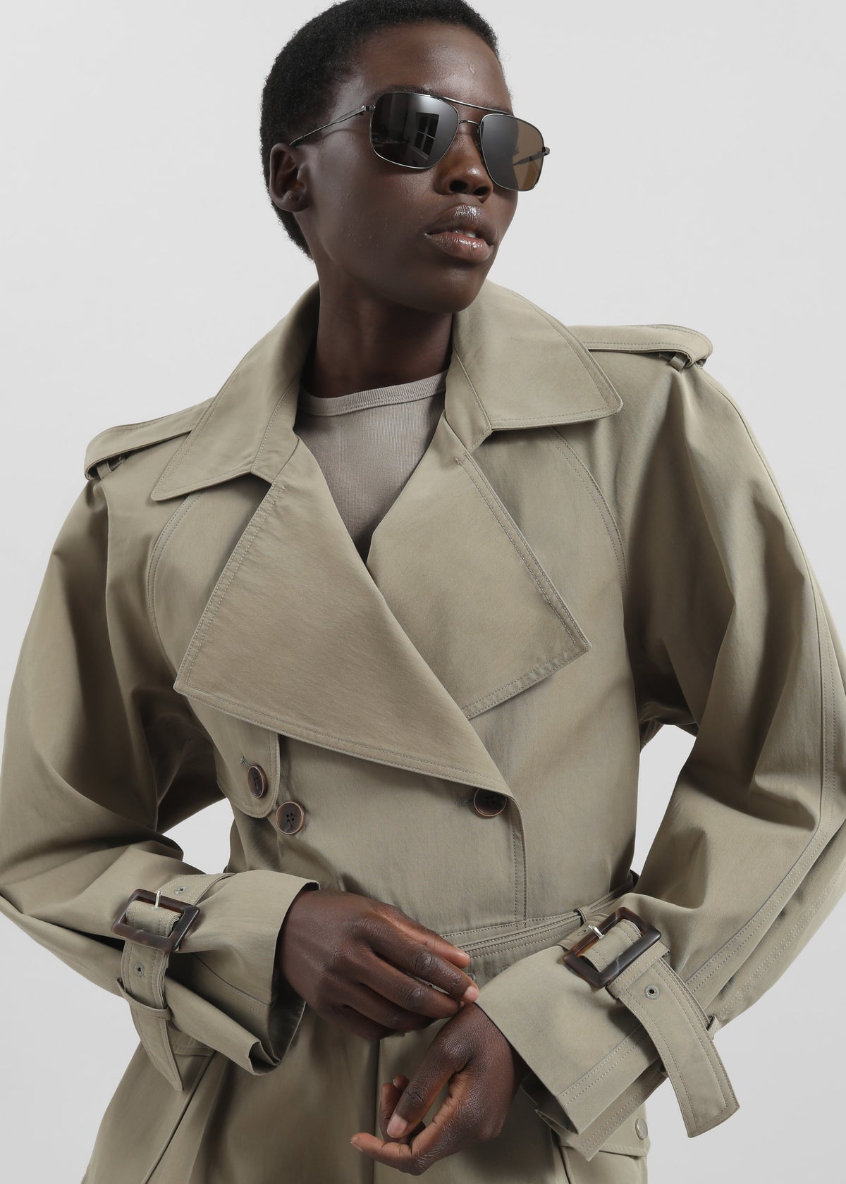 Disley Cropped Trench - Pale Olive - 6