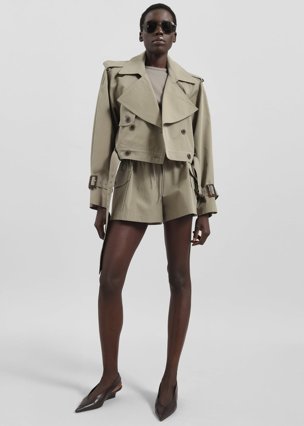 Disley Cropped Trench - Pale Olive - 1