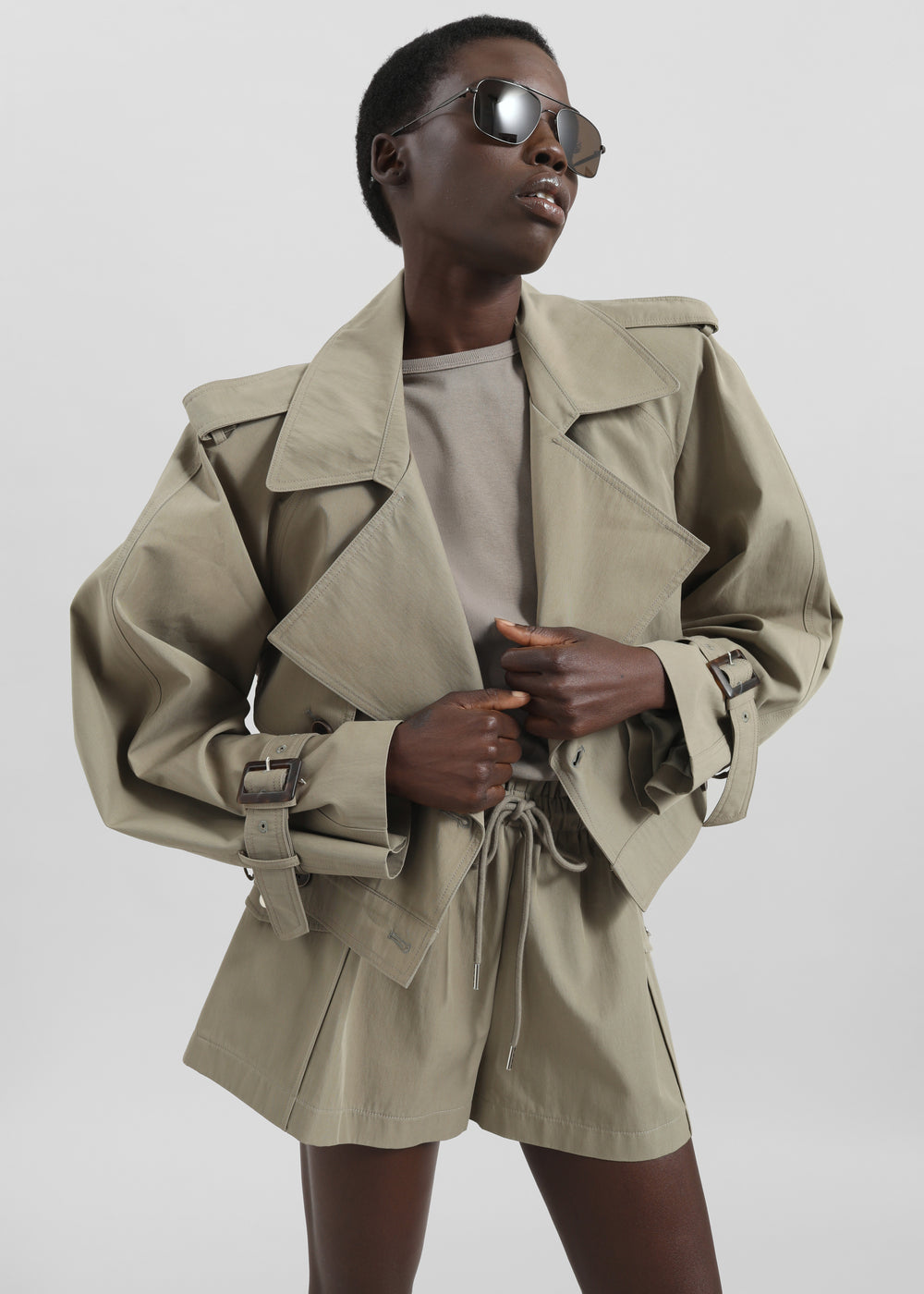 Disley Cropped Trench - Pale Olive