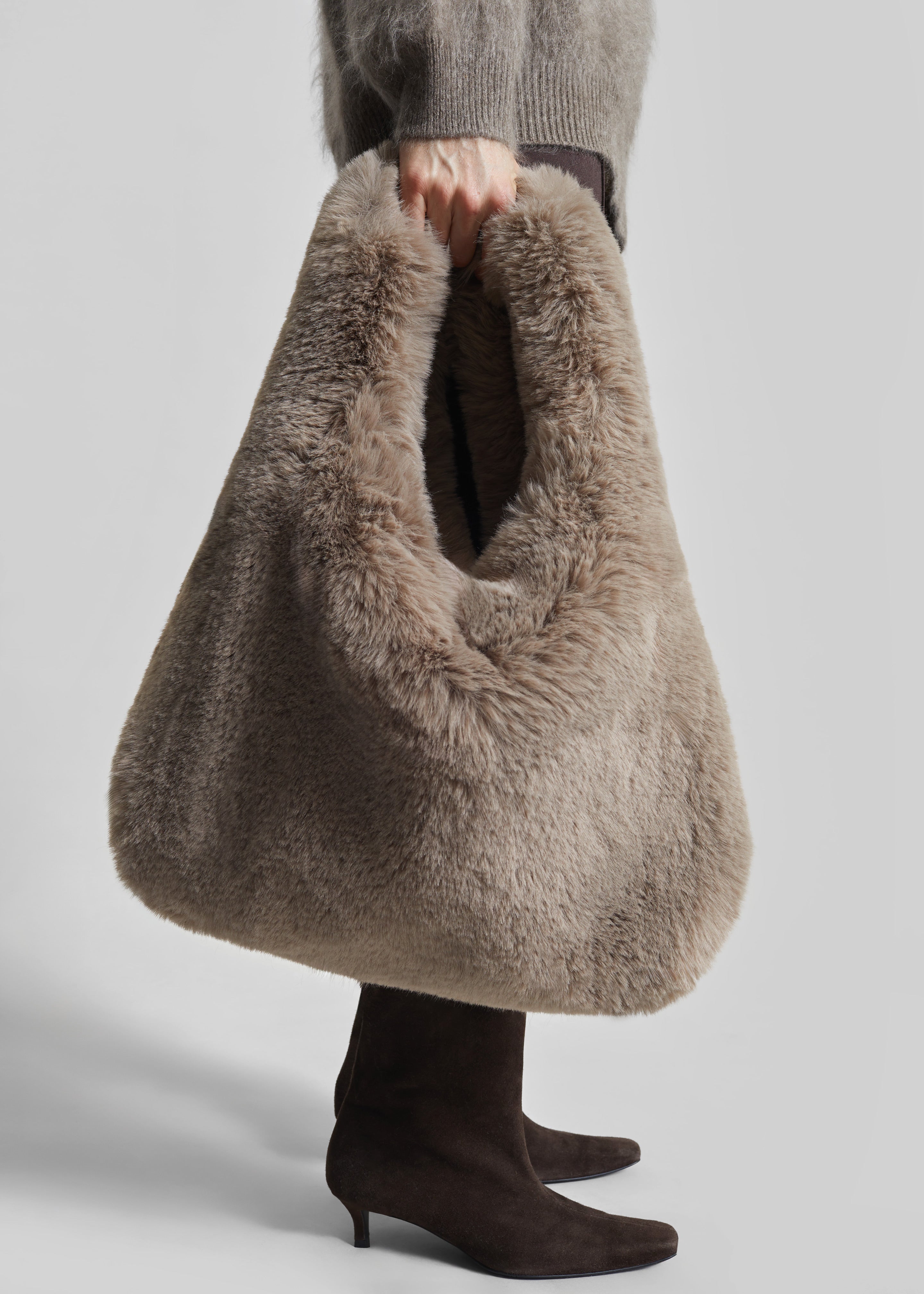 Dolomia Faux Fur Bag - Light Taupe - 3