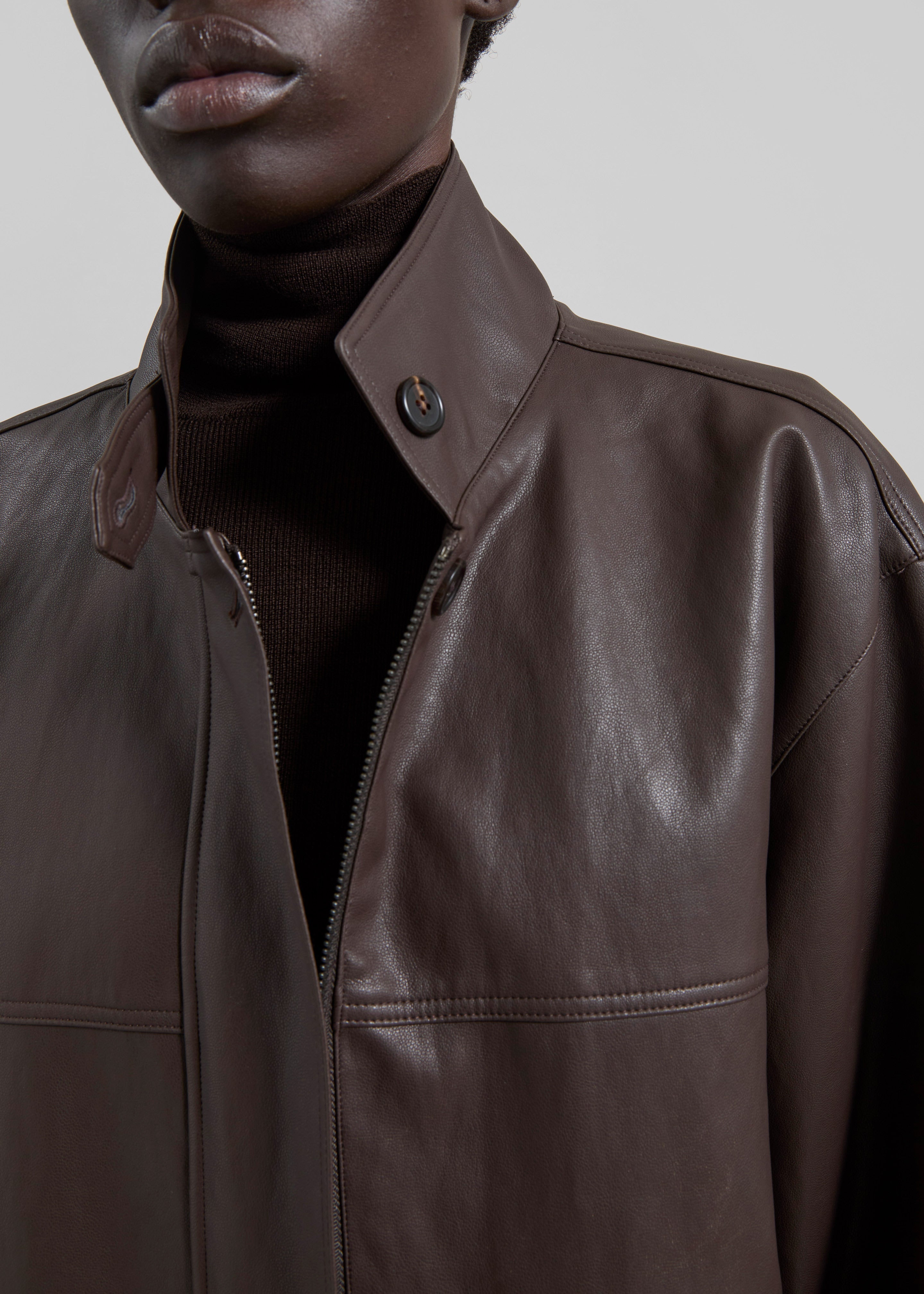 Douvrin Faux Leather Jacket - Brown - 3
