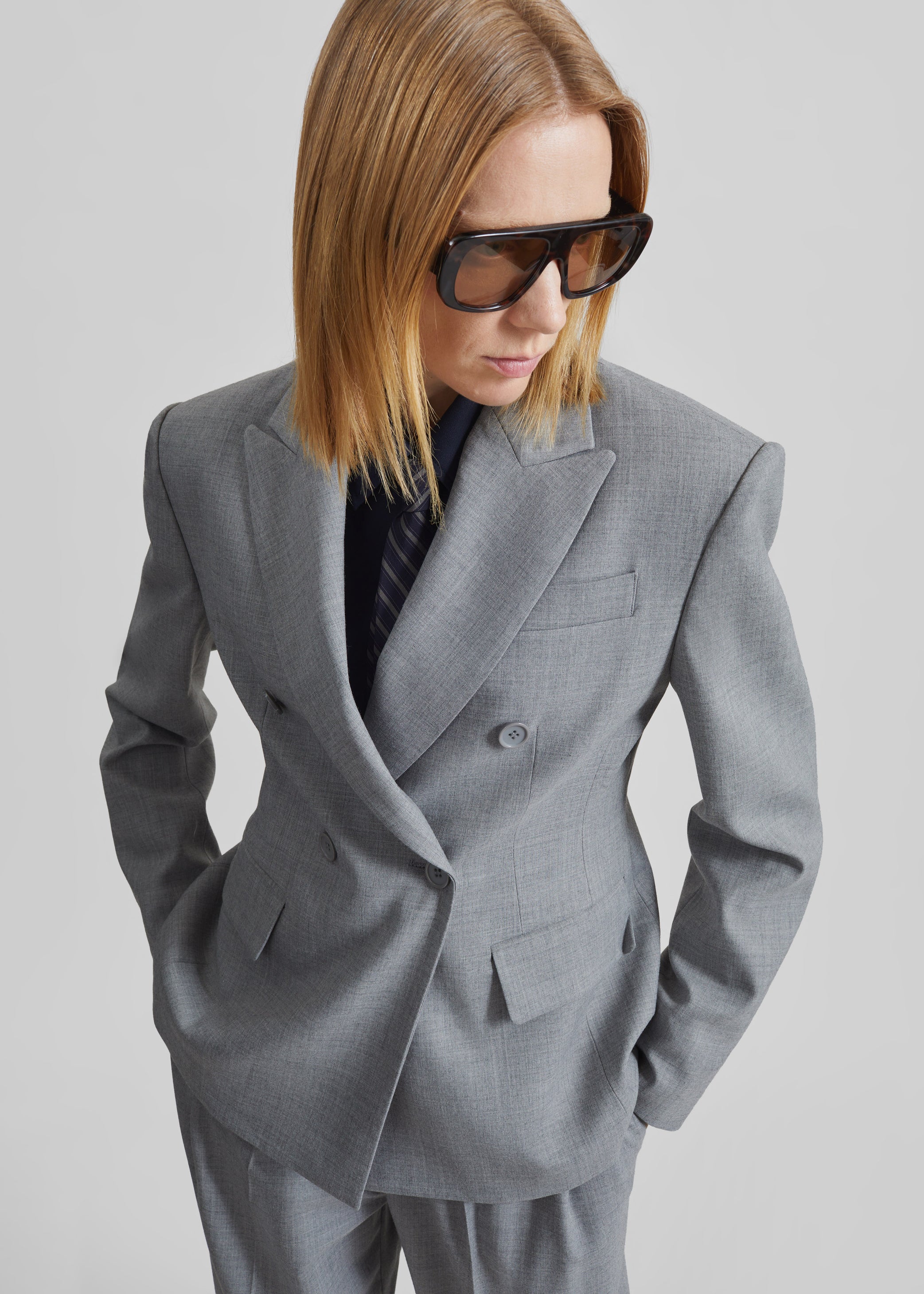 Shop the look image for Doyer Cinched Blazer - Light Grey