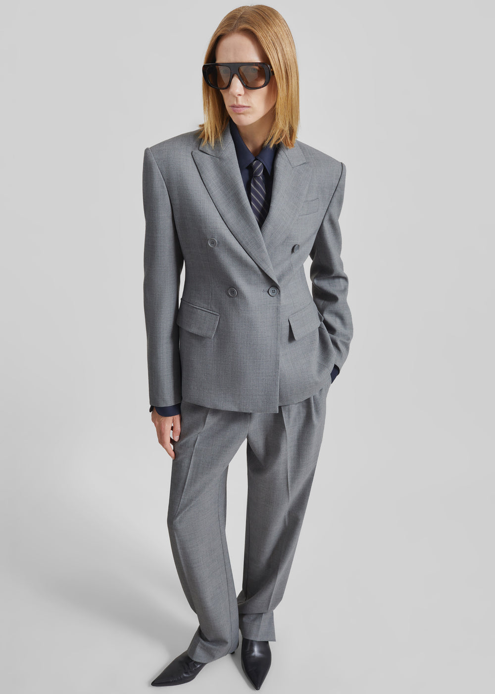 Doyer Pleated Trousers - Light Grey - 1