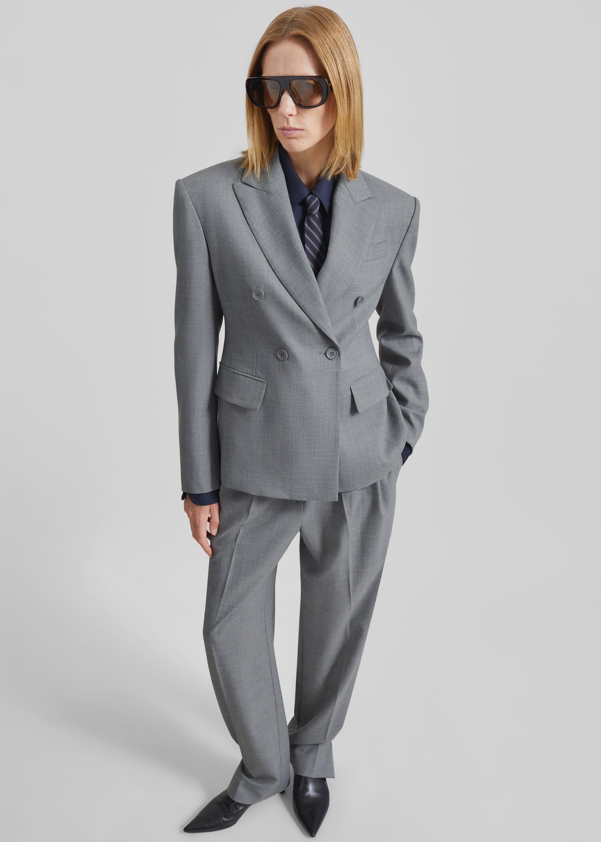 Doyer Pleated Trousers - Light Grey - 2