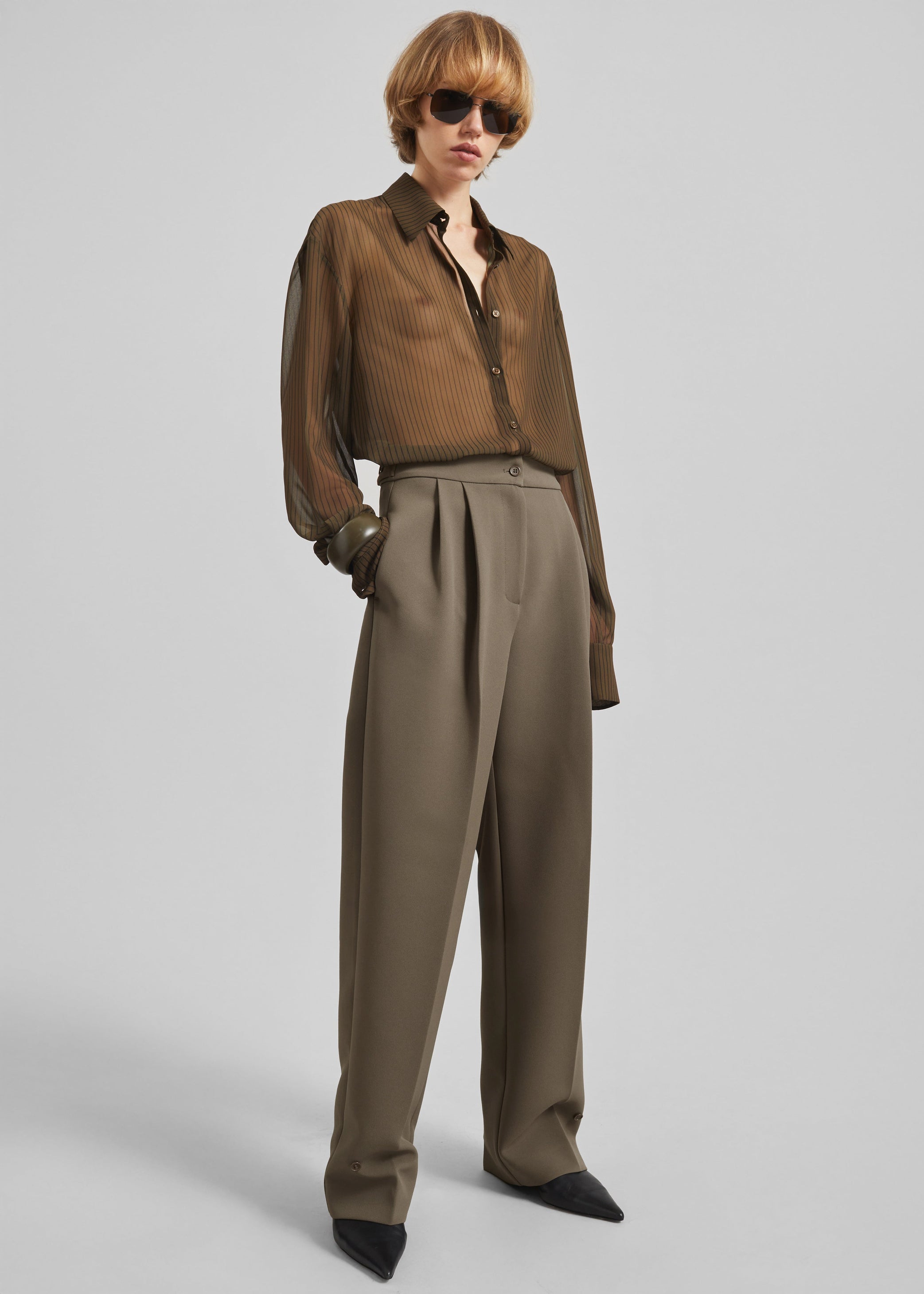 Shop the look image for Doyer Pleated Trousers - Moss Green