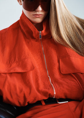 Drea Sheer Bomber Jacket - Red