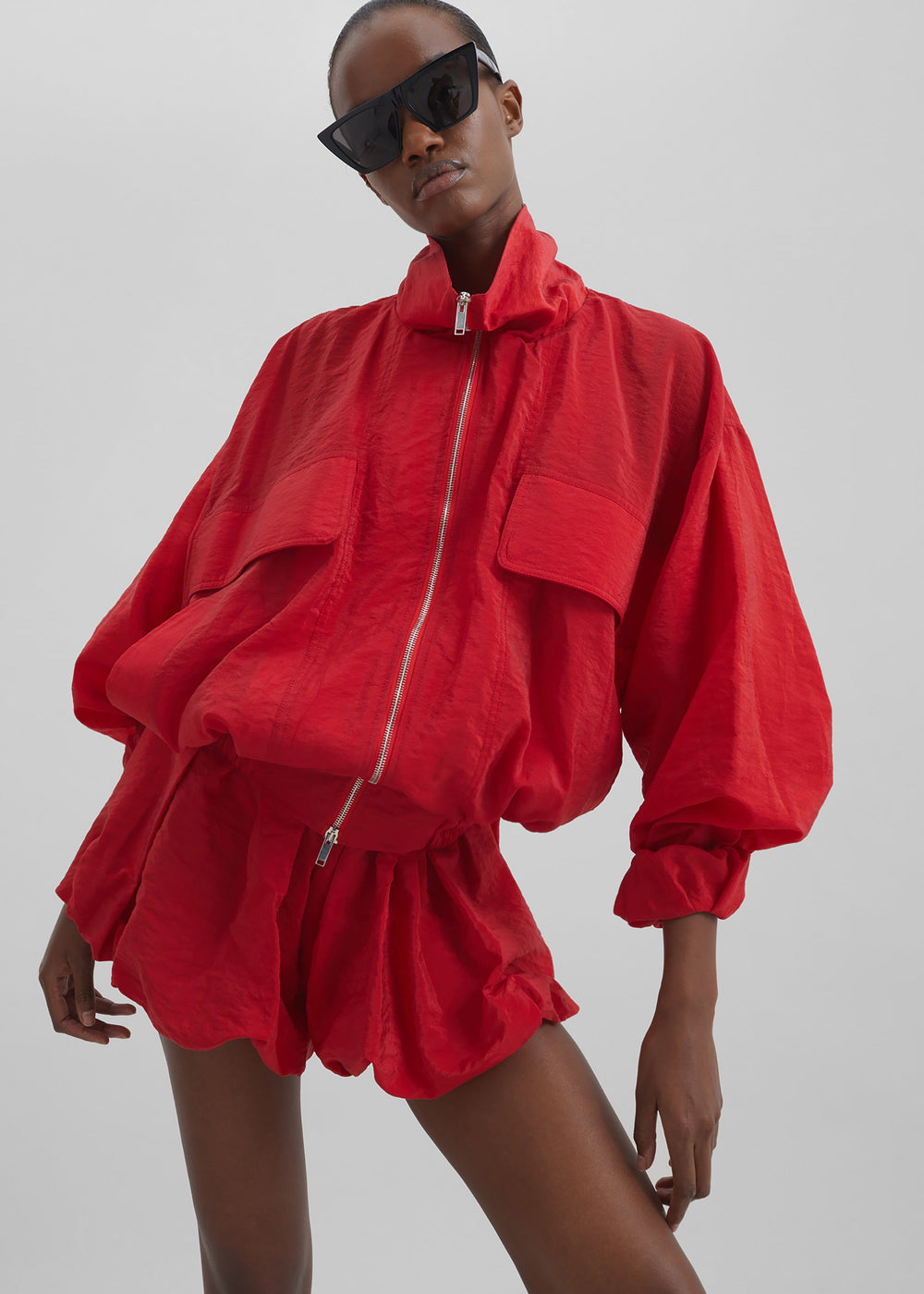 Drea Sheer Bomber Jacket - Red - 1