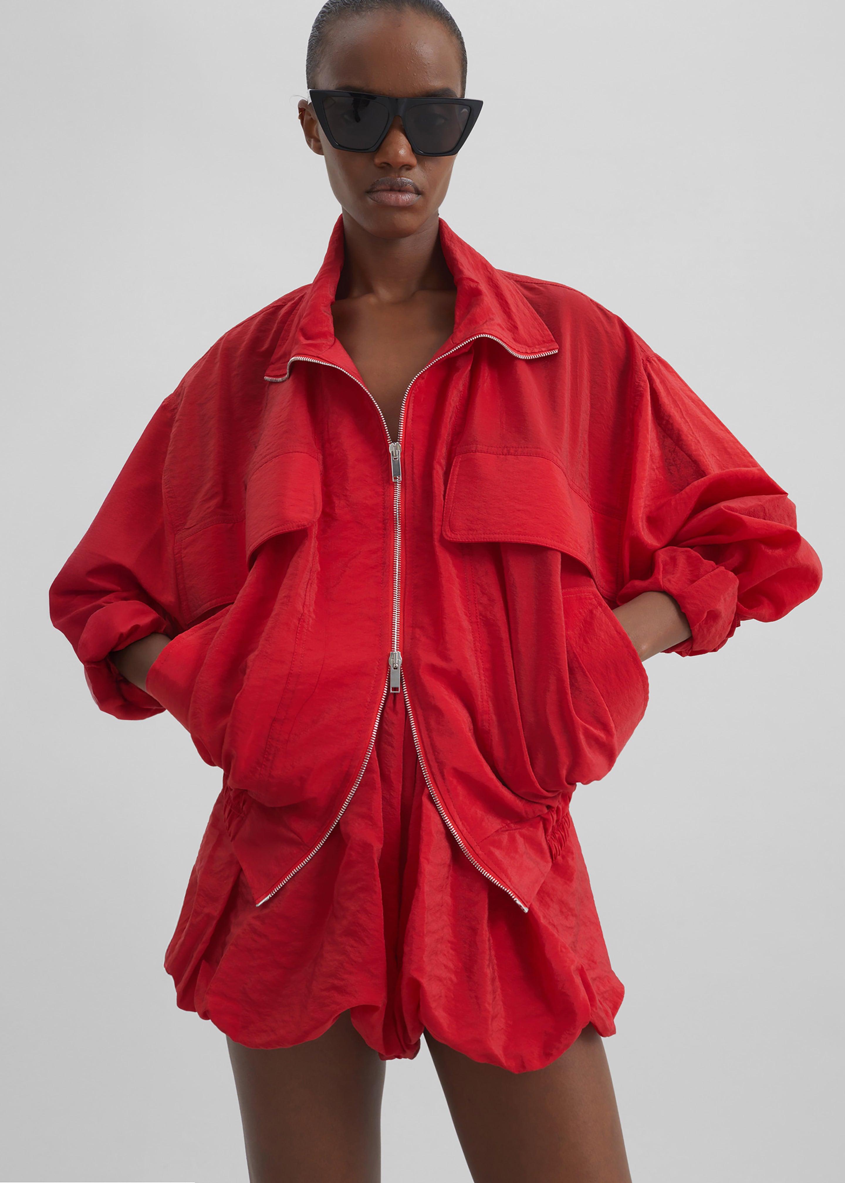Drea Sheer Bomber Jacket - Red - 7