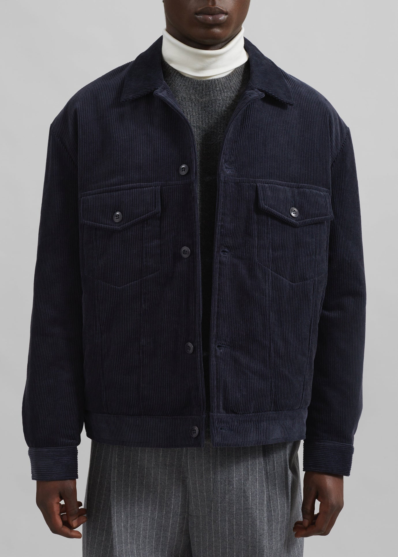 Dresden Quilted Corduroy Jacket - Navy - 1