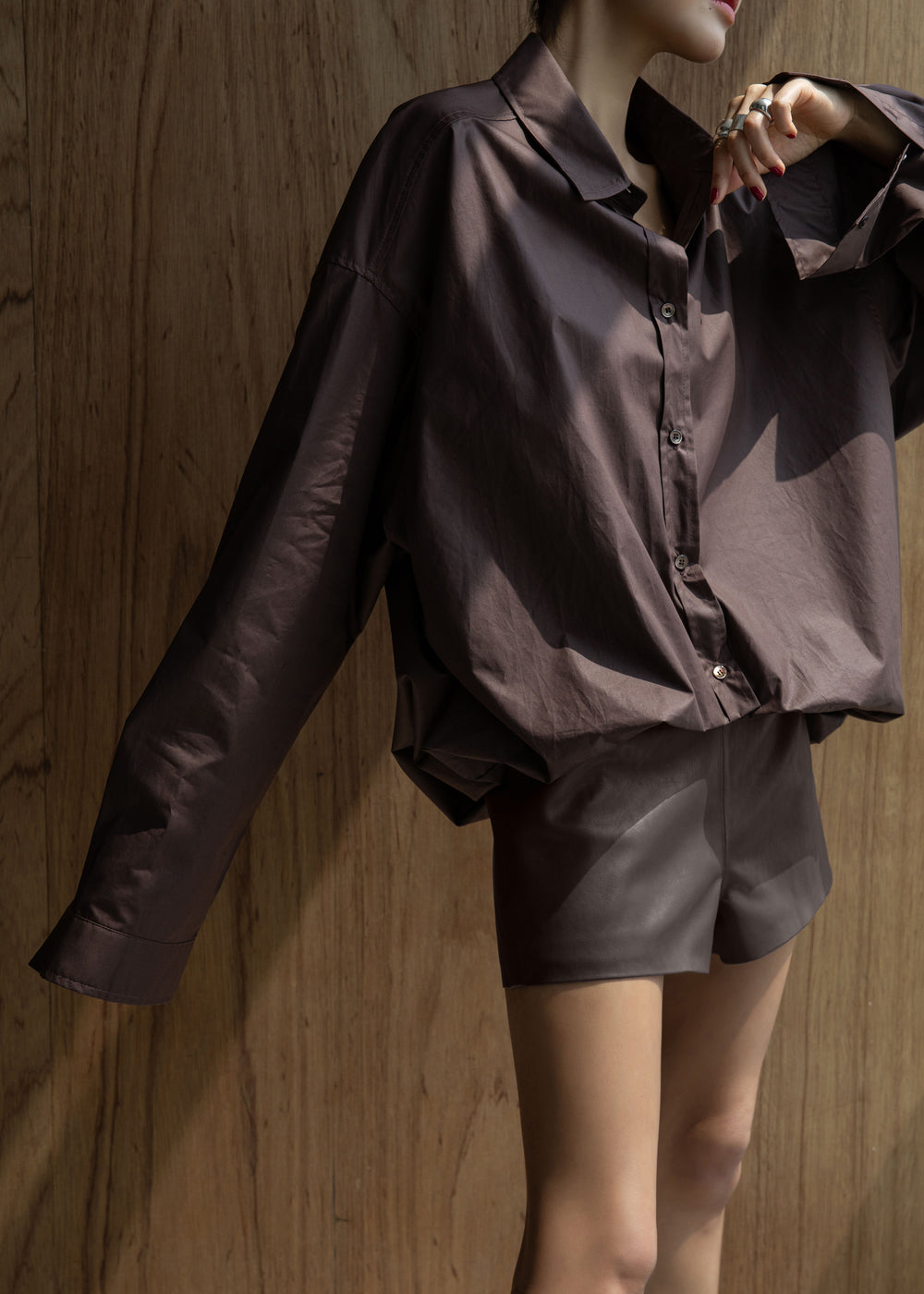 Dreux Faux Leather Hot Pants - Brown - 1