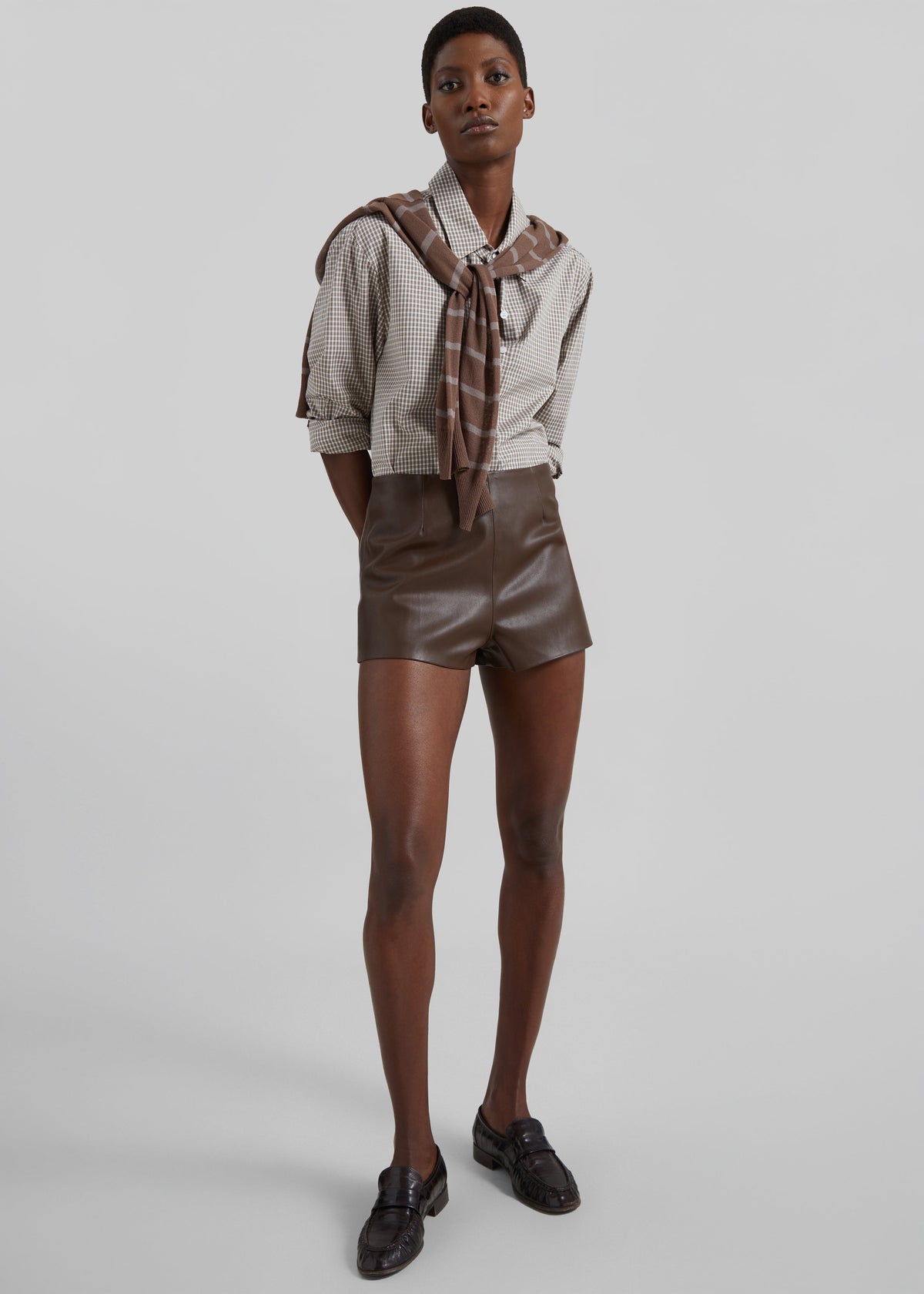 Dreux Faux Leather Hot Pants - Brown - 4