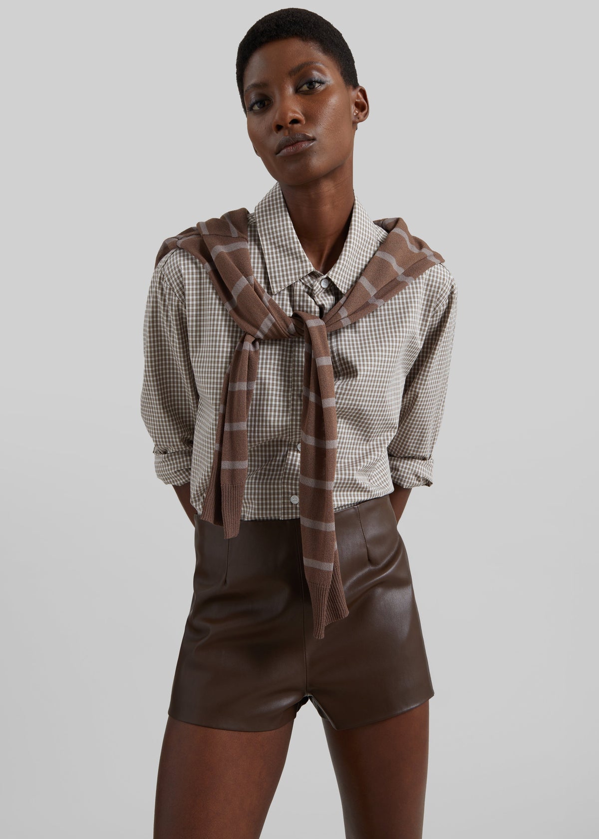 Dreux Faux Leather Hot Pants - Brown - 1