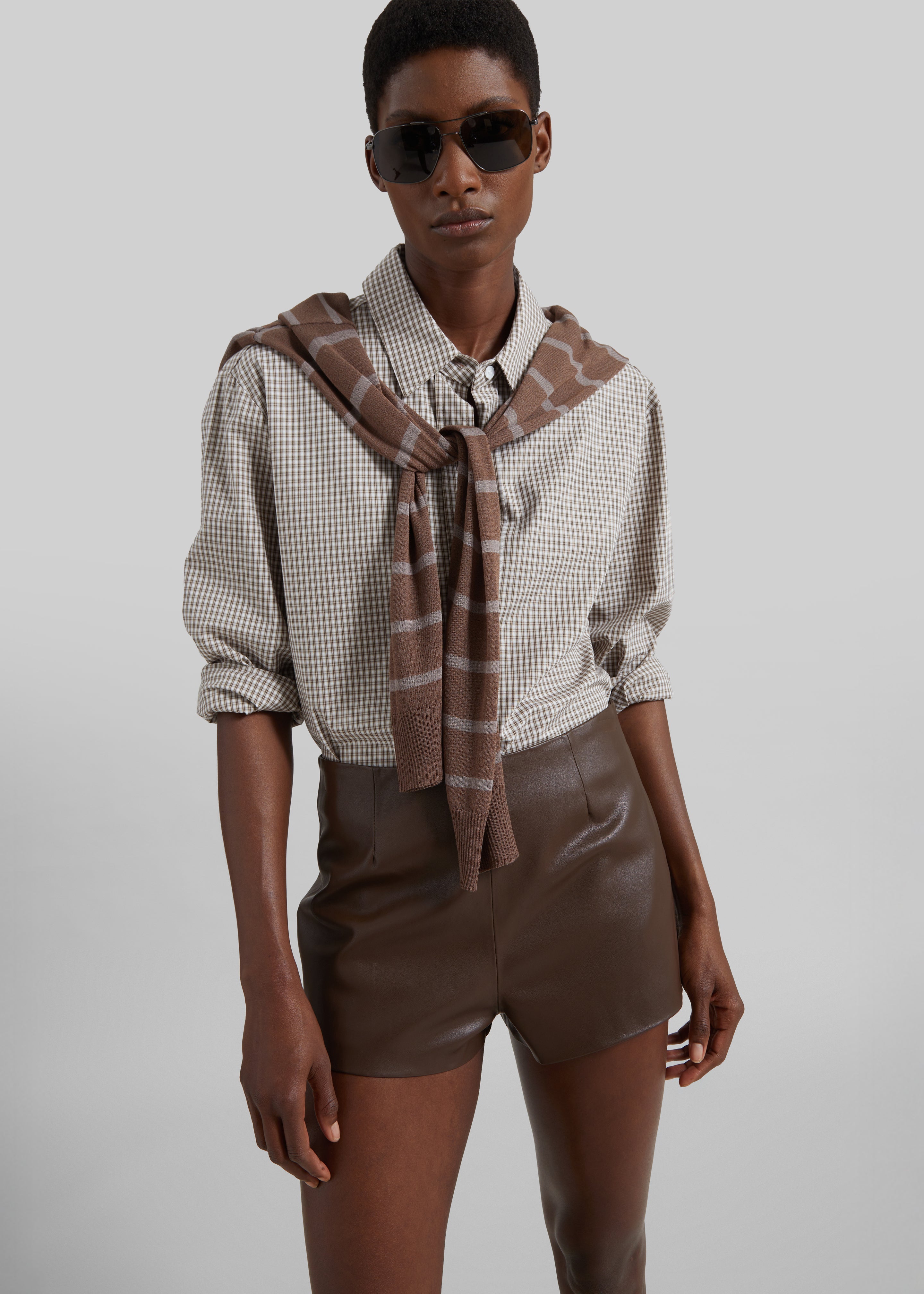 Dreux Faux Leather Hot Pants - Brown - 7