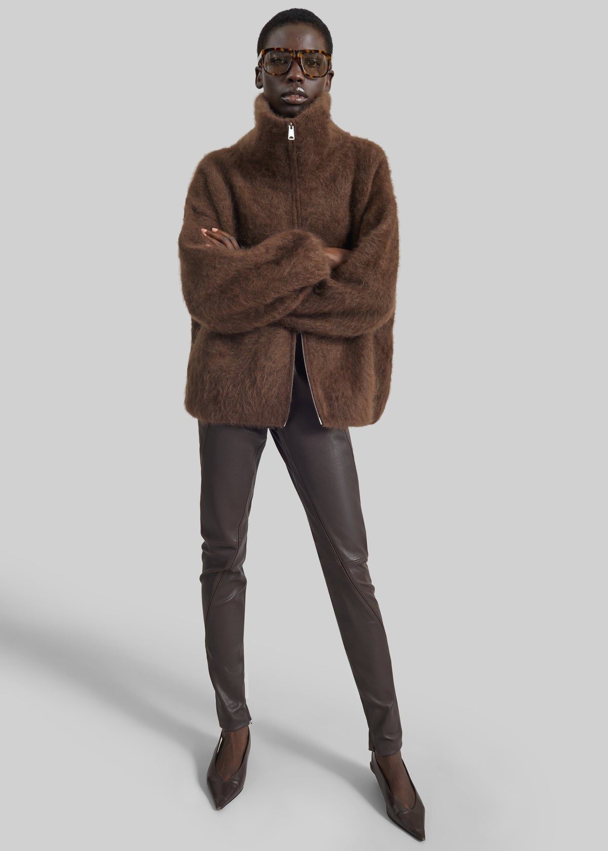 Shop the look image for Dune Stretch Leather Panelled Pants - Brown