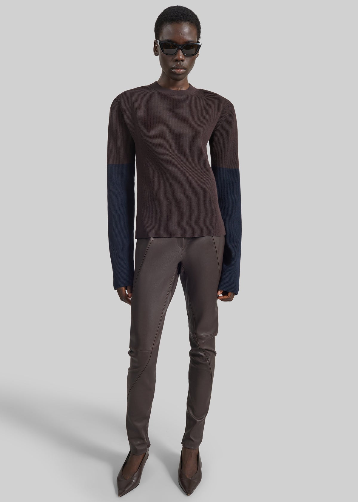 Dune Stretch Leather Panelled Pants - Brown