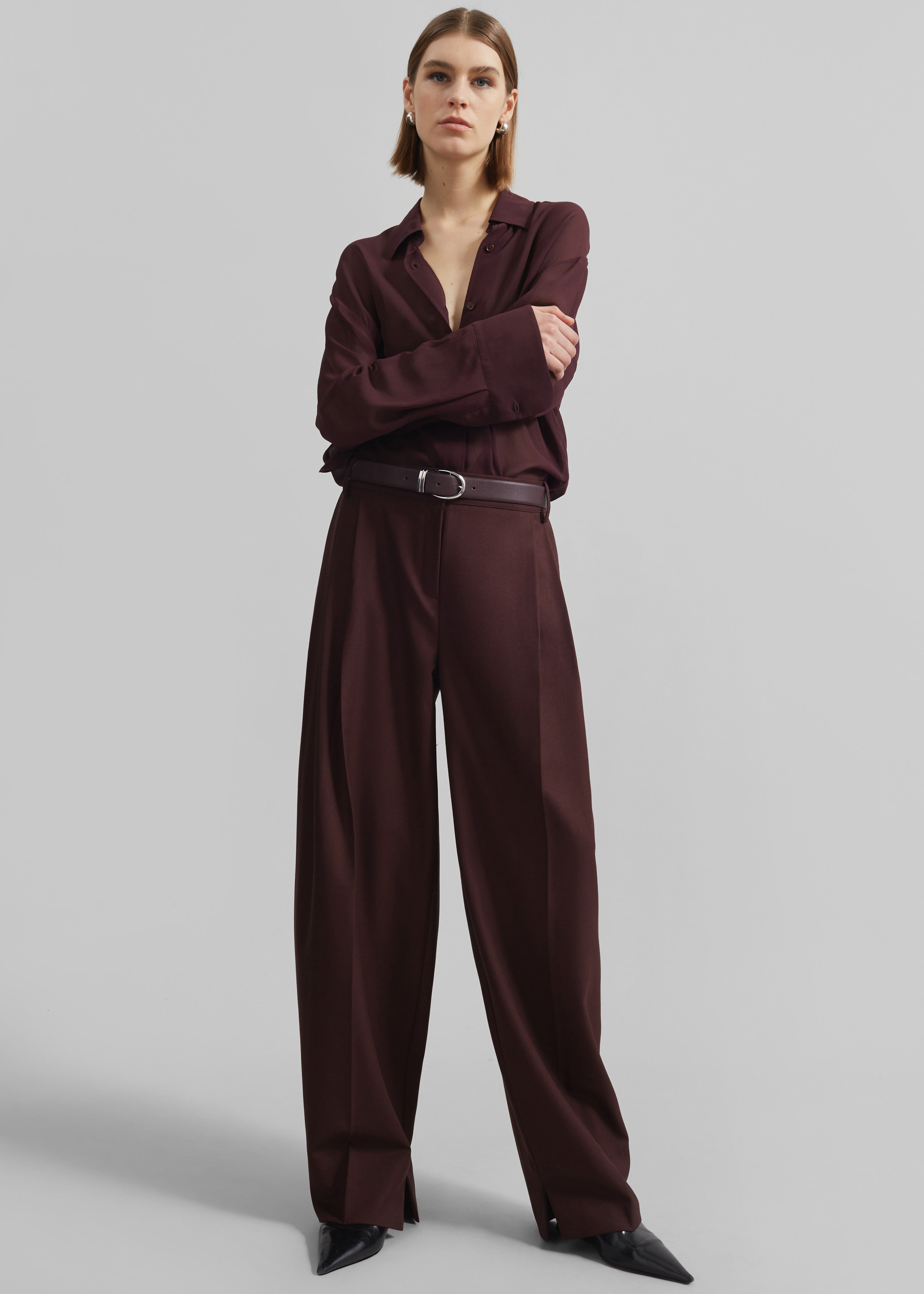 Durham Pleated Trousers - Burgundy - 6