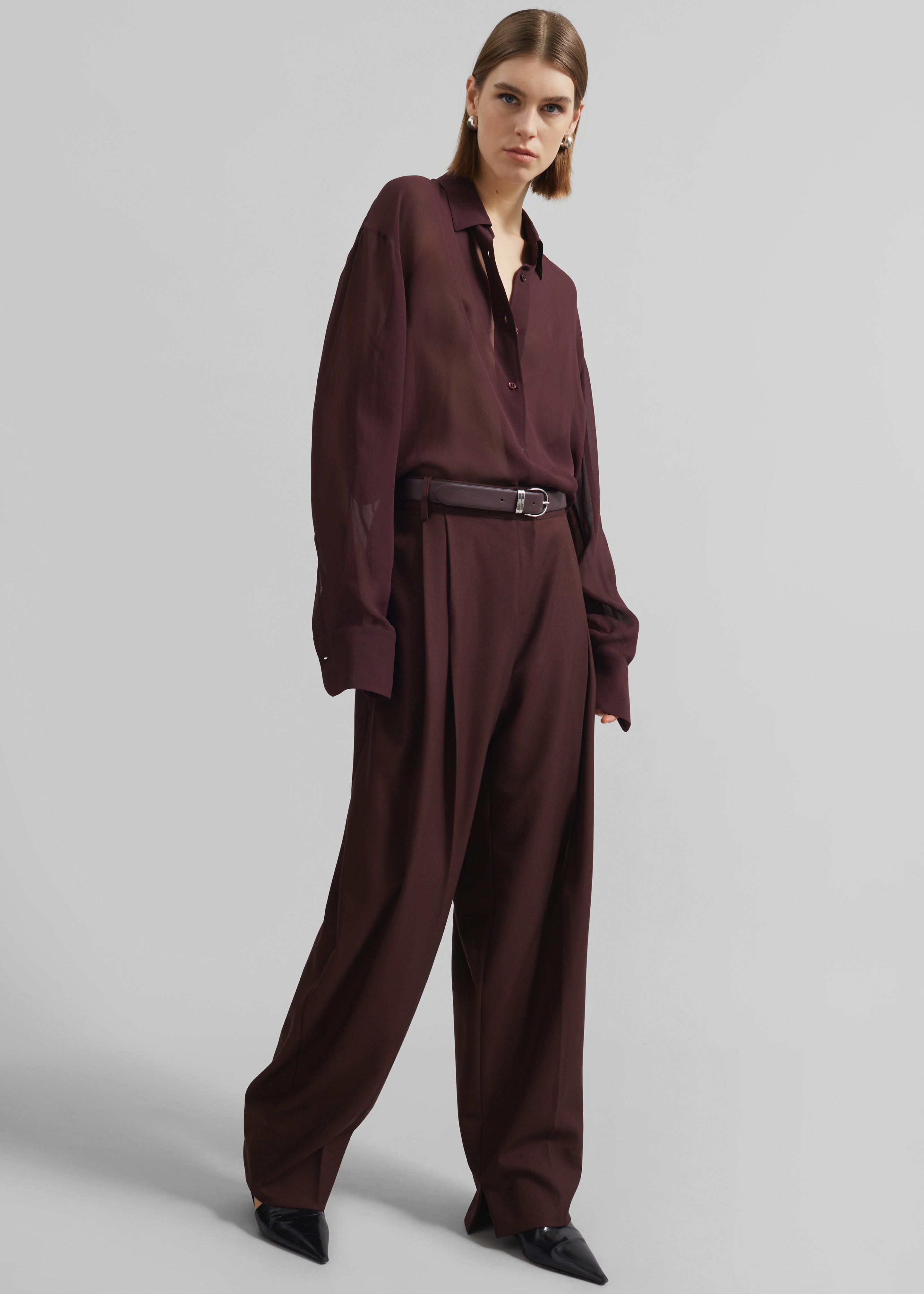 Durham Pleated Trousers - Burgundy - 9