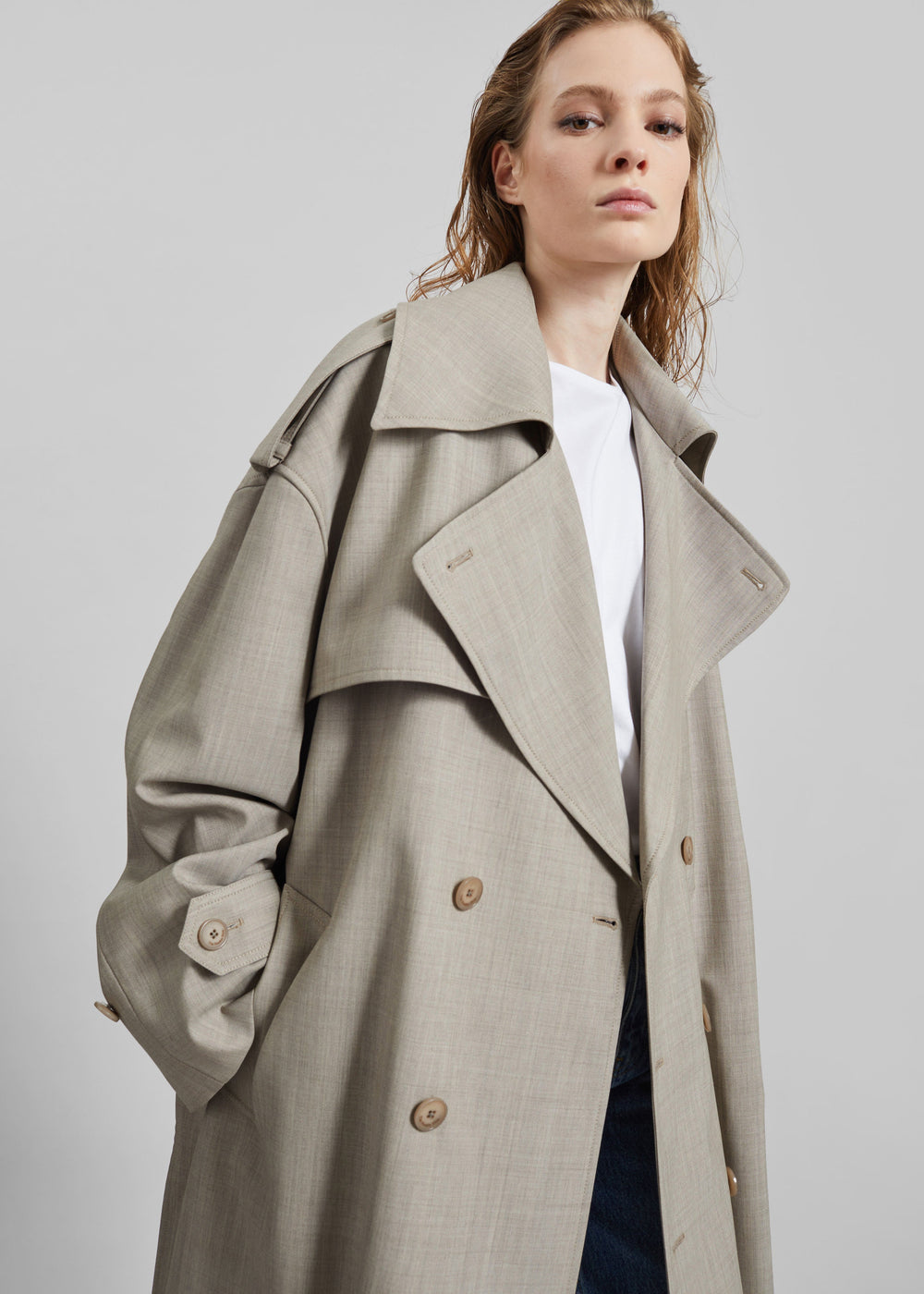Dursley Oversized Trench Coat - Beige Melange - 1