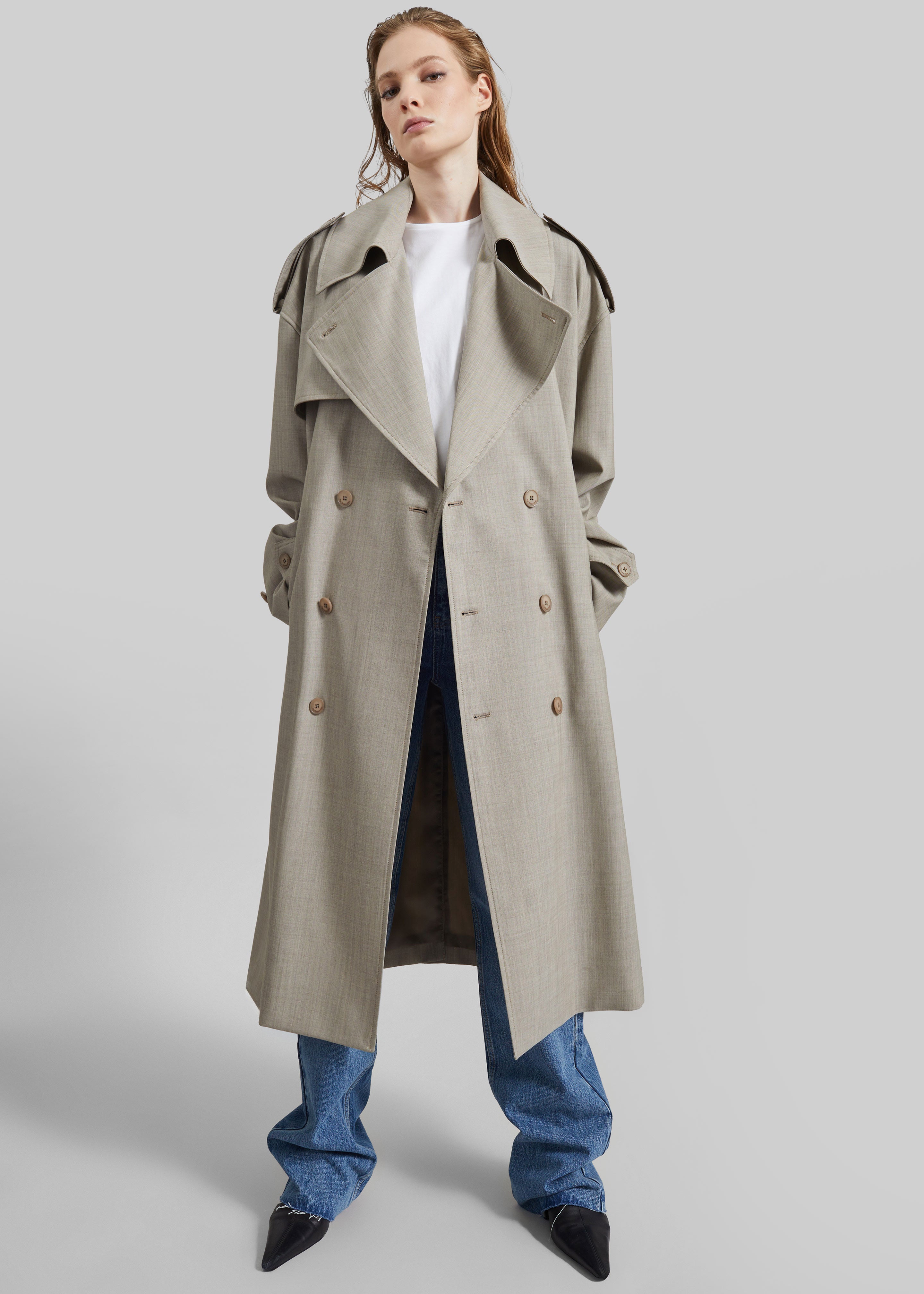 Dursley Oversized Trench Coat - Beige Melange – The Frankie Shop