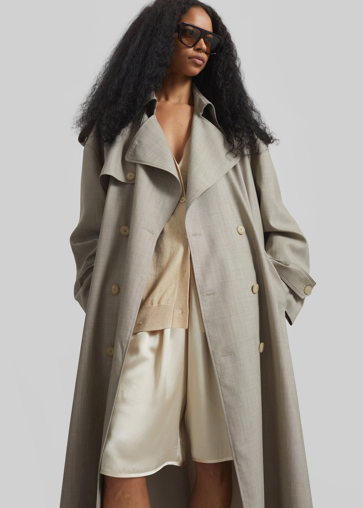 Dursley Oversized Trench Coat - Beige Melange - 8