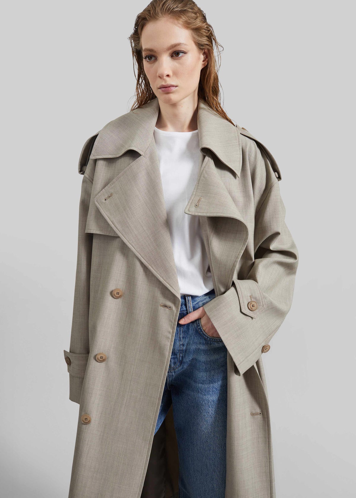 Dursley Oversized Trench Coat - Beige Melange - 4