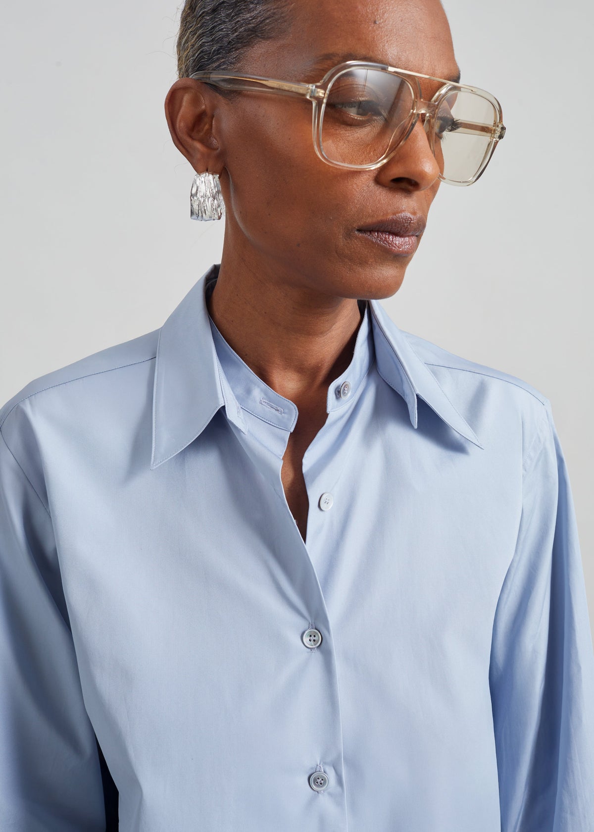 Duvina Detachable Double Collar Shirt - Light Blue