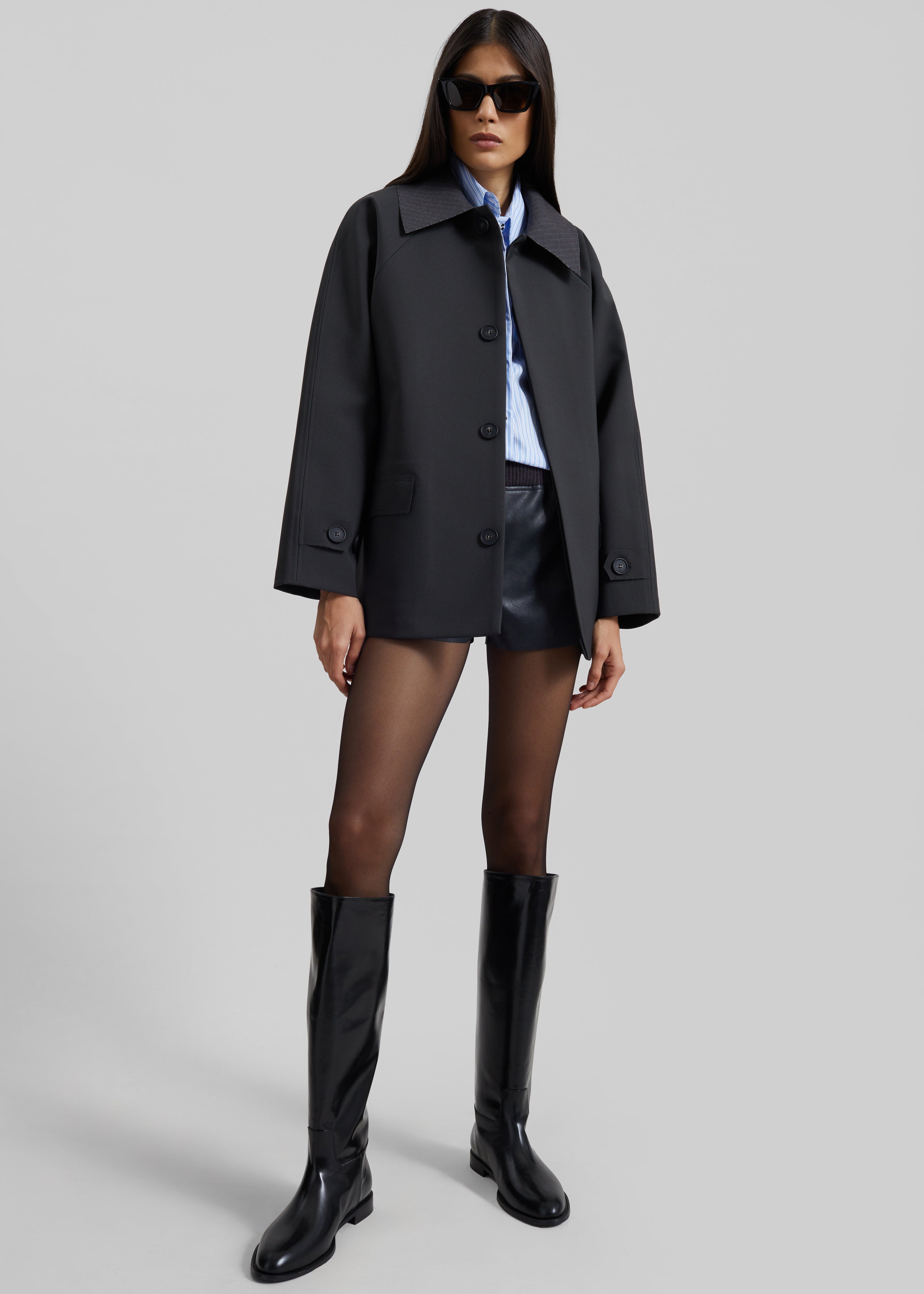 Ebbe Contrast Collar Boxy Jacket - Charcoal - 3