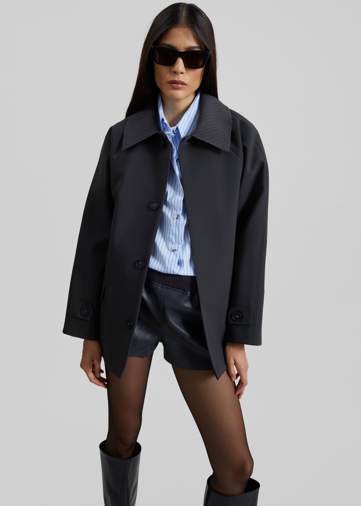 Ebbe Contrast Collar Boxy Jacket - Charcoal - 4