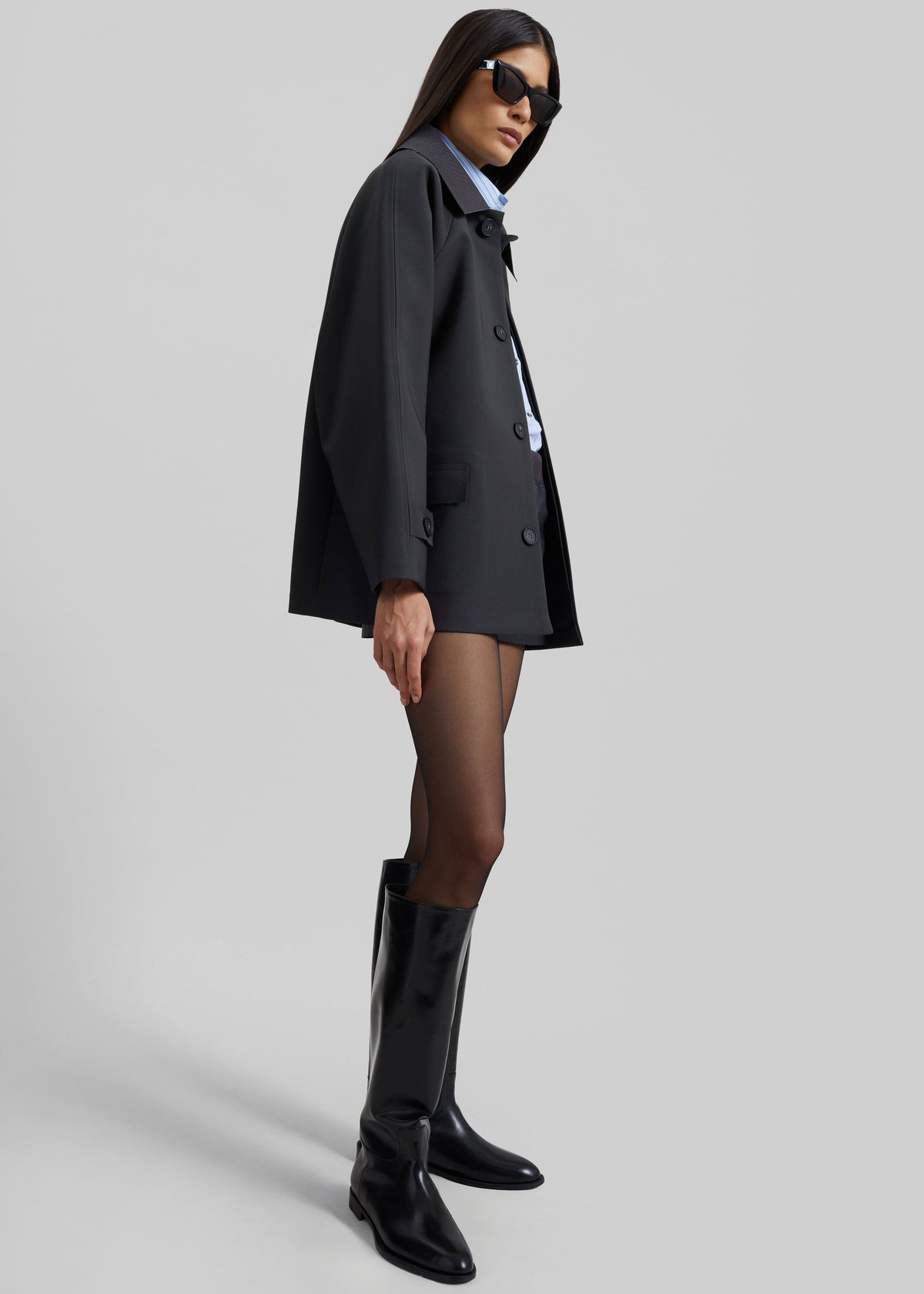 Ebbe Contrast Collar Boxy Jacket - Charcoal - 6