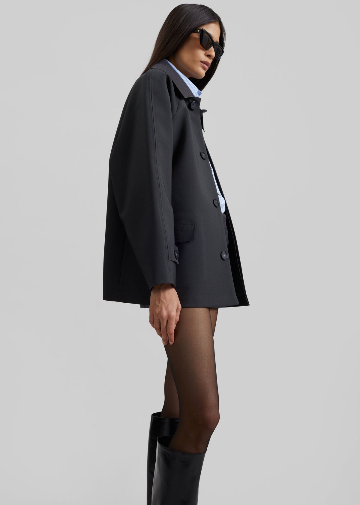 Ebbe Contrast Collar Boxy Jacket - Charcoal - 5