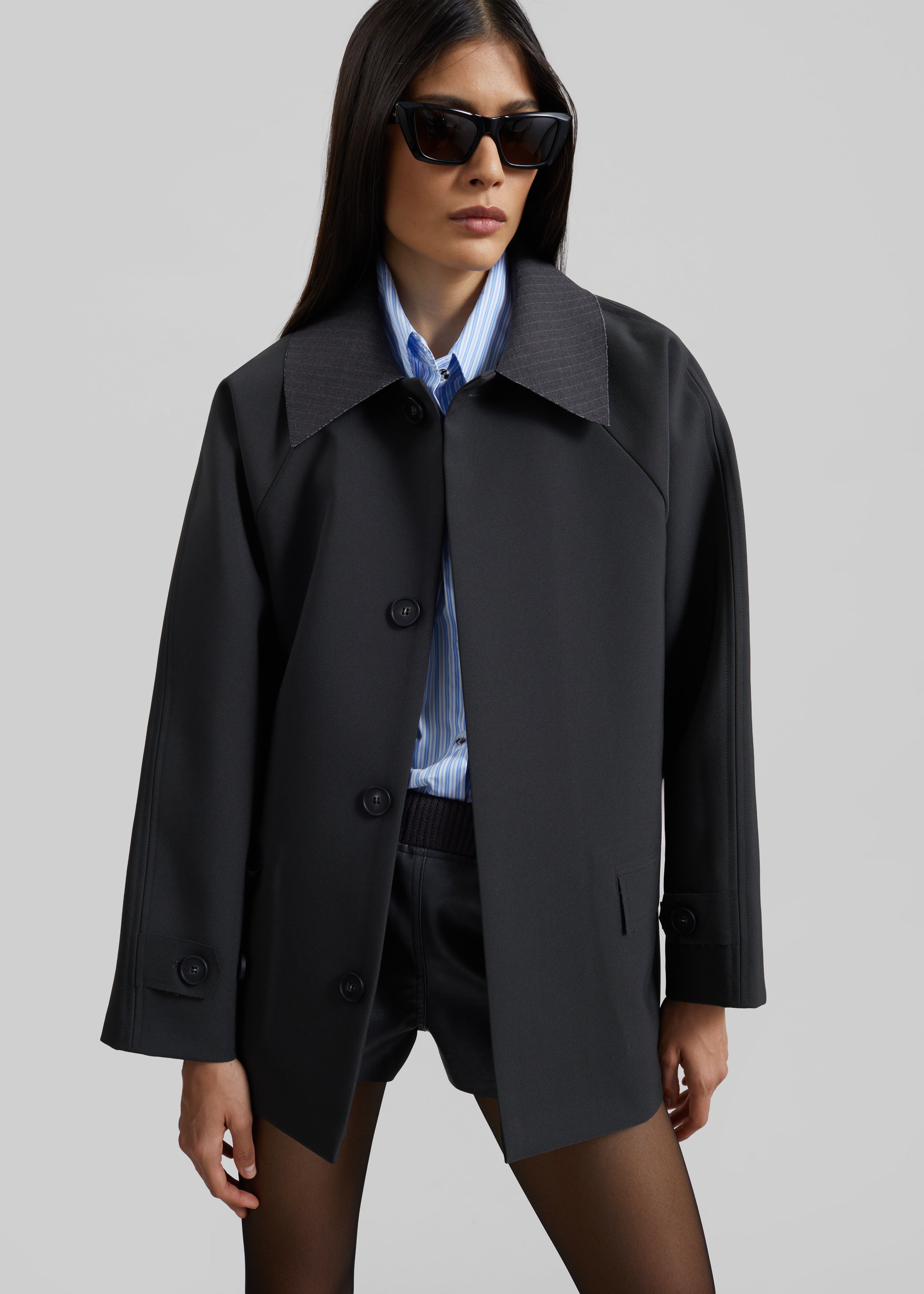 Ebbe Contrast Collar Boxy Jacket - Charcoal - 1
