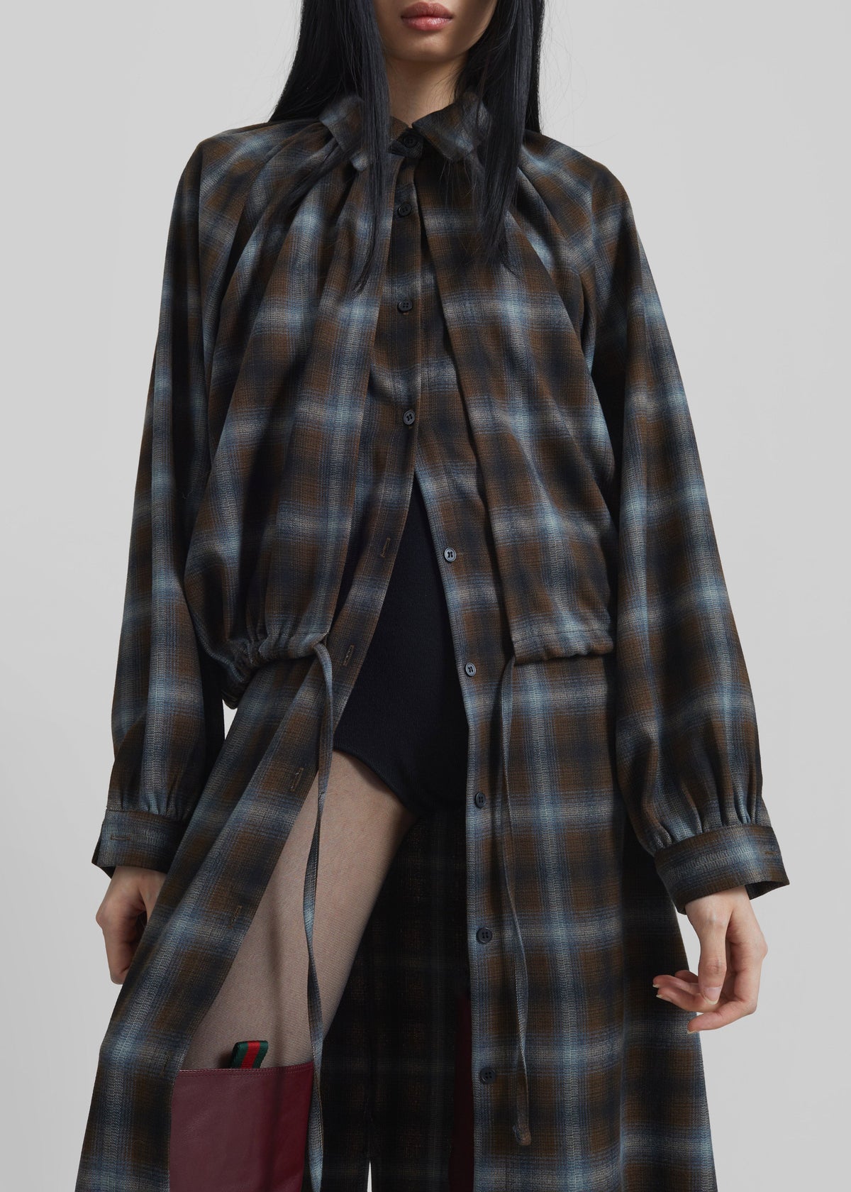 Ebell Layered Shirt Dress - Brown Plaid - 3