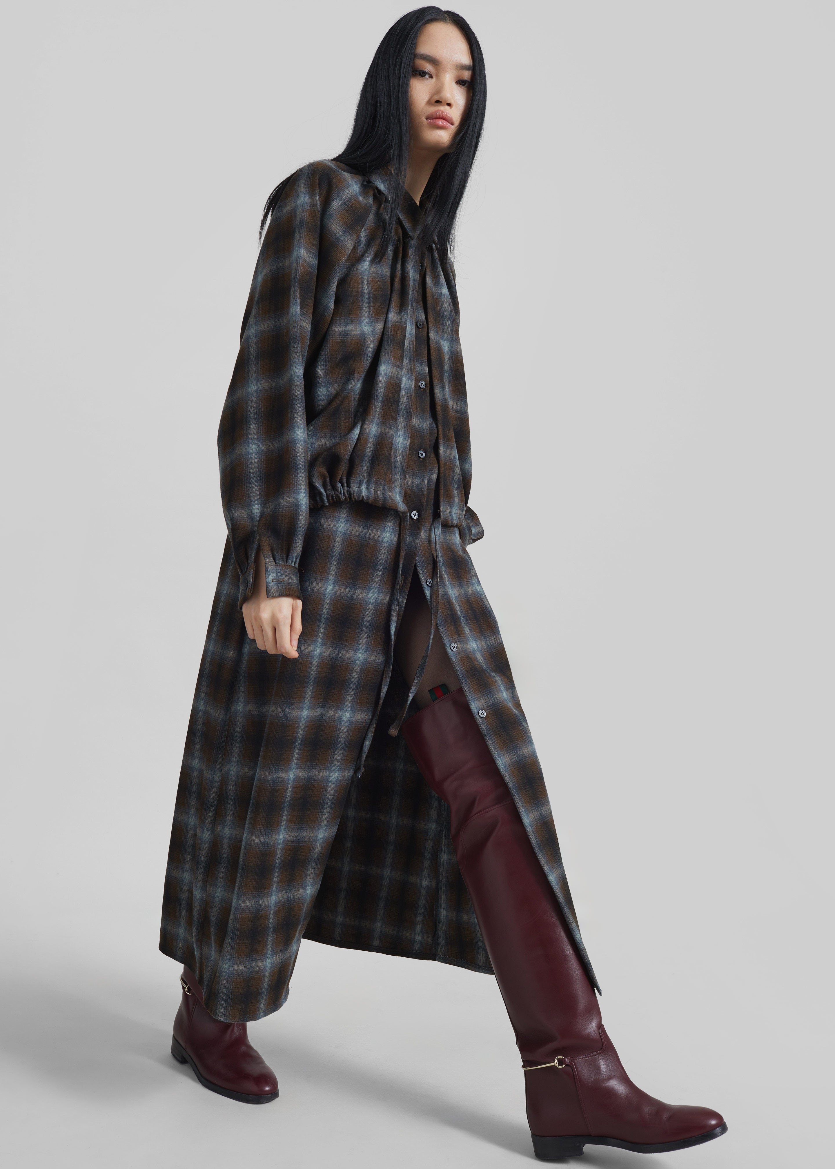 Ebell Layered Shirt Dress - Brown Plaid - 7
