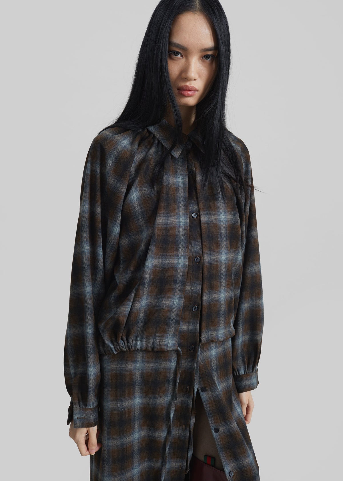 Ebell Layered Shirt Dress - Brown Plaid - 6