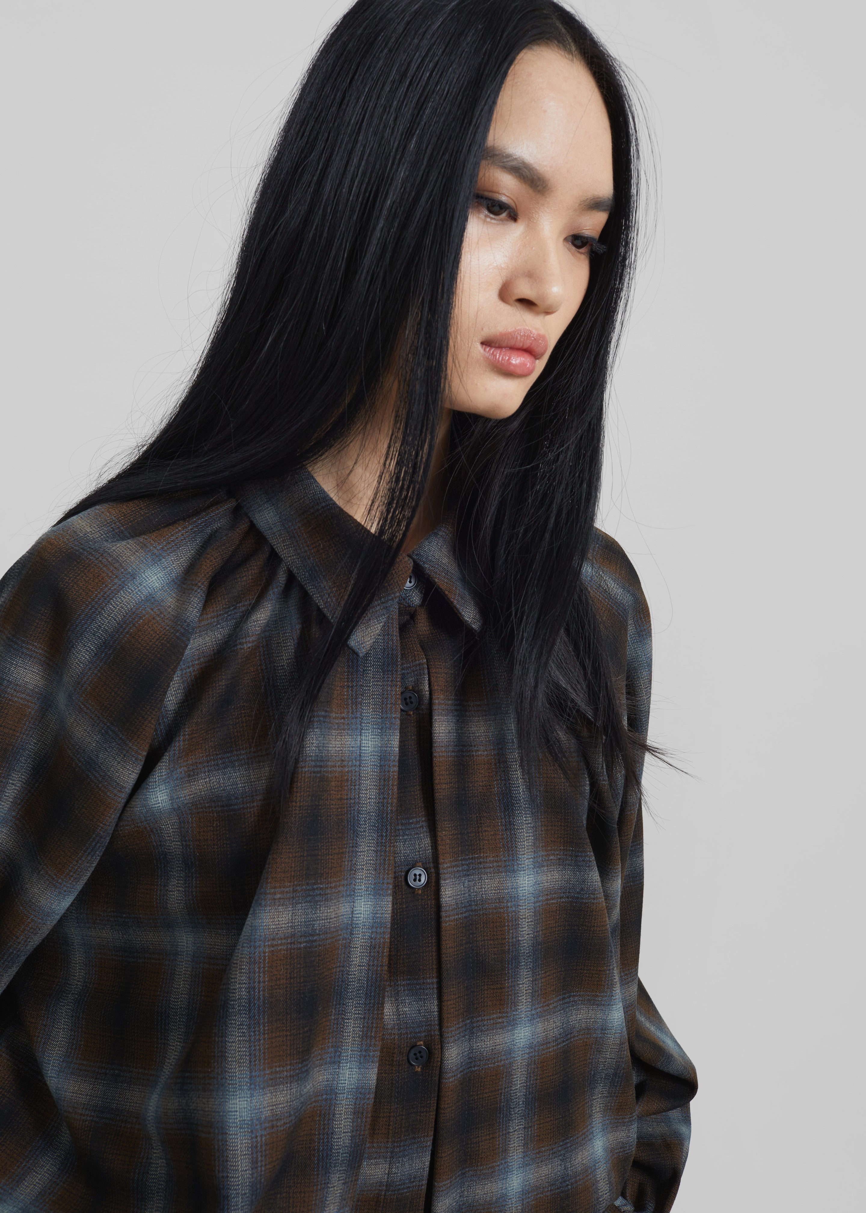 Ebell Layered Shirt Dress - Brown Plaid - 5