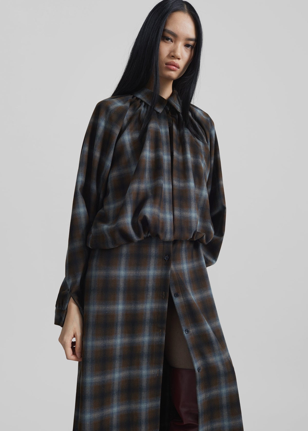 Ebell Layered Shirt Dress - Brown Plaid - 8