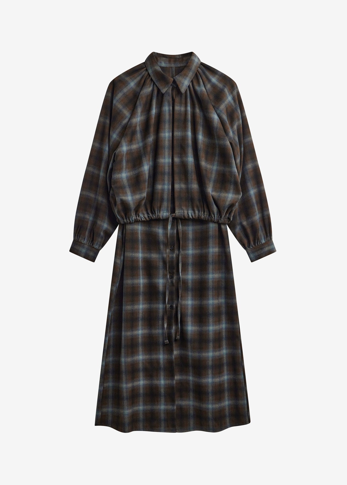Ebell Layered Shirt Dress - Brown Plaid - 10