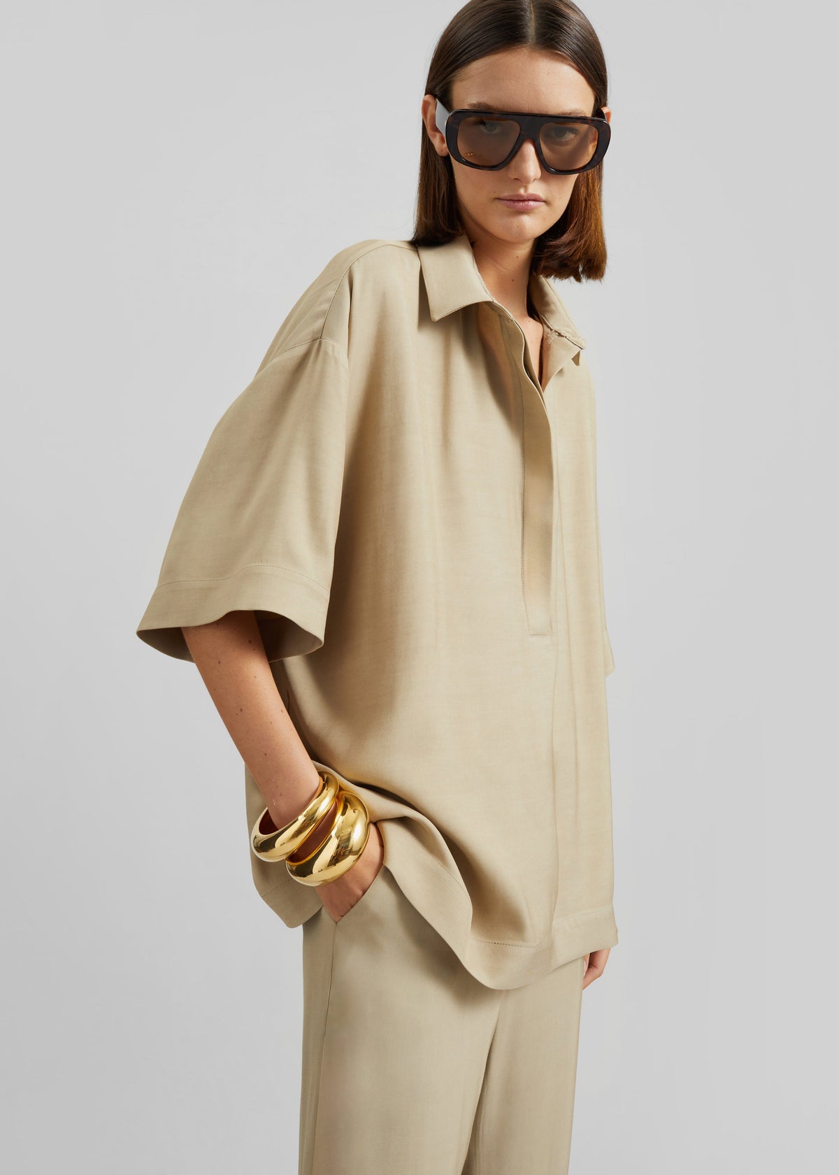 Eda Fluid Polo Shirt - Beige - 1