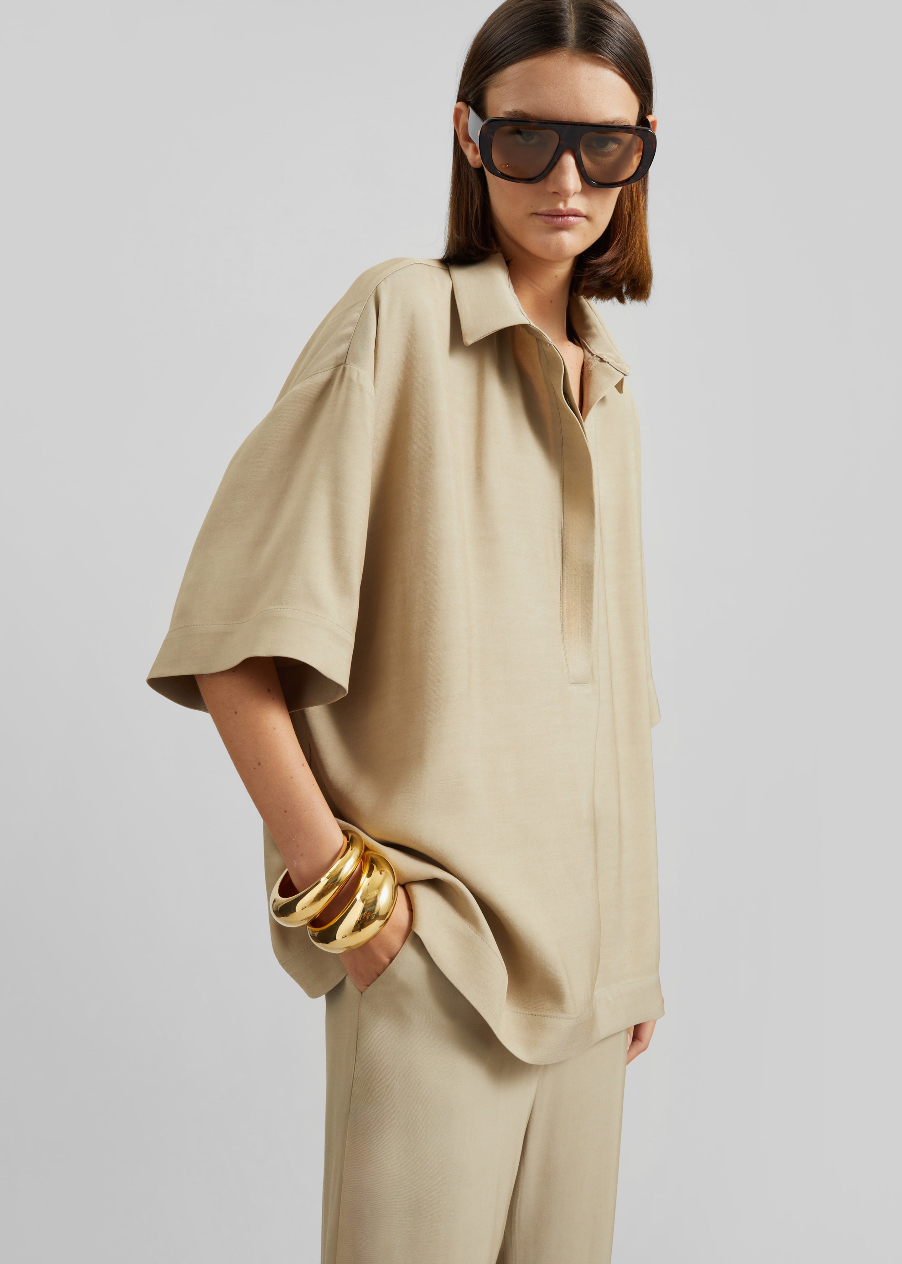 Eda Fluid Polo Shirt - Beige - 1