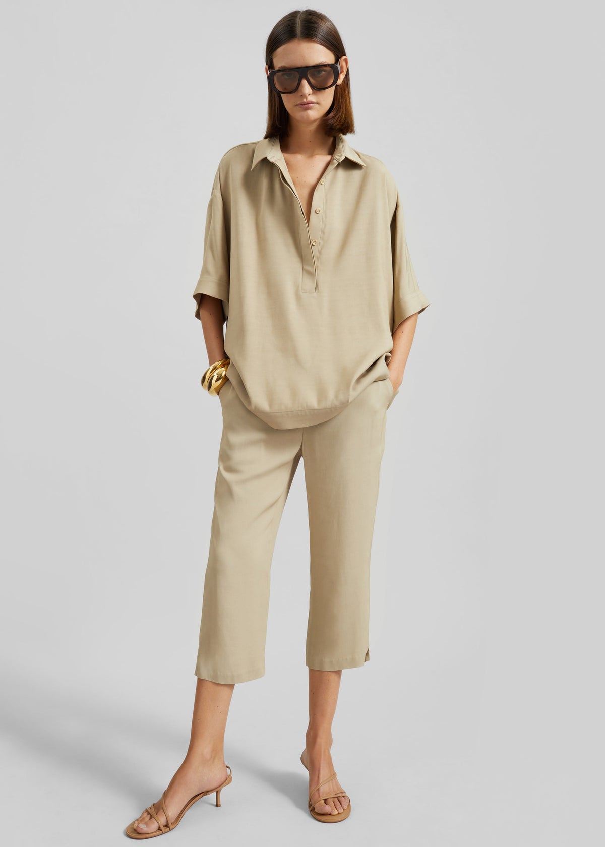 Eda Fluid Polo Shirt - Beige - 2